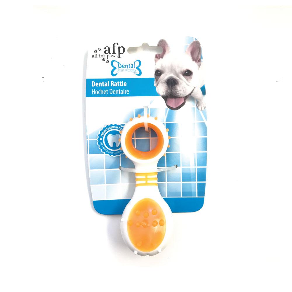 Dog Dental Rattle - Orange Puppy Teething + Cleaning Gums Rubber Ridges Chew - Pet Care > Toys