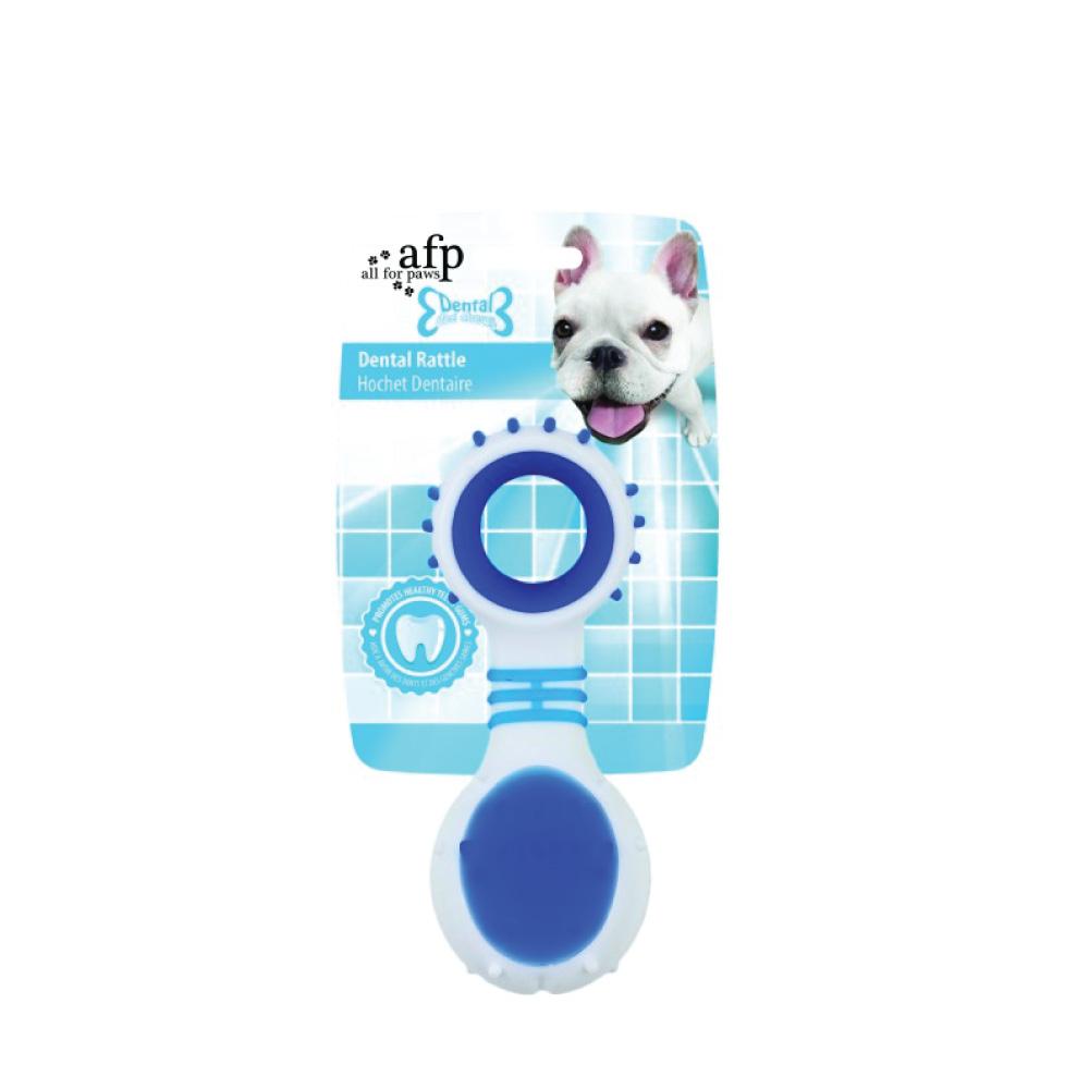 Dog Dental Rattle - Blue Puppy Teething + Cleaning Gums Rubber Ridges Chew - Pet Care > Toys