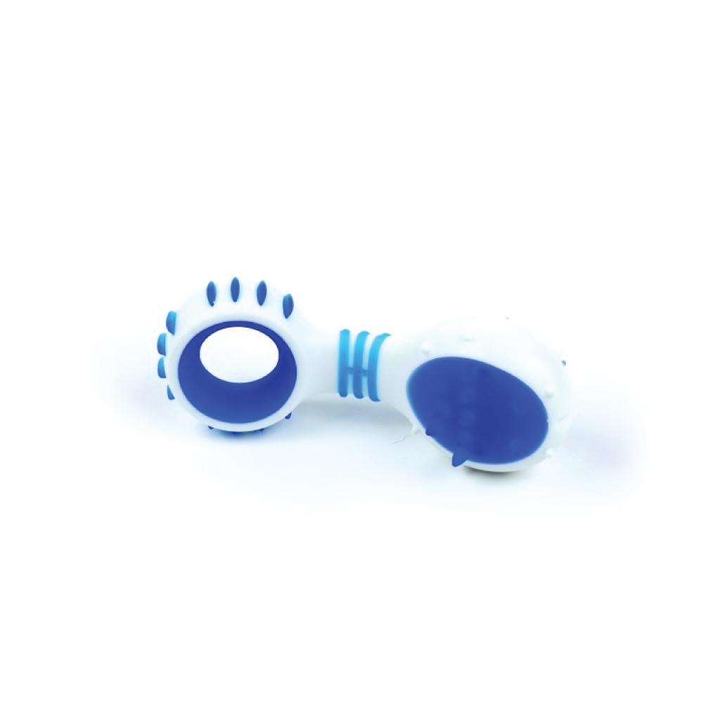 Dog Dental Rattle - Blue Puppy Teething + Cleaning Gums Rubber Ridges Chew - Pet Care > Toys