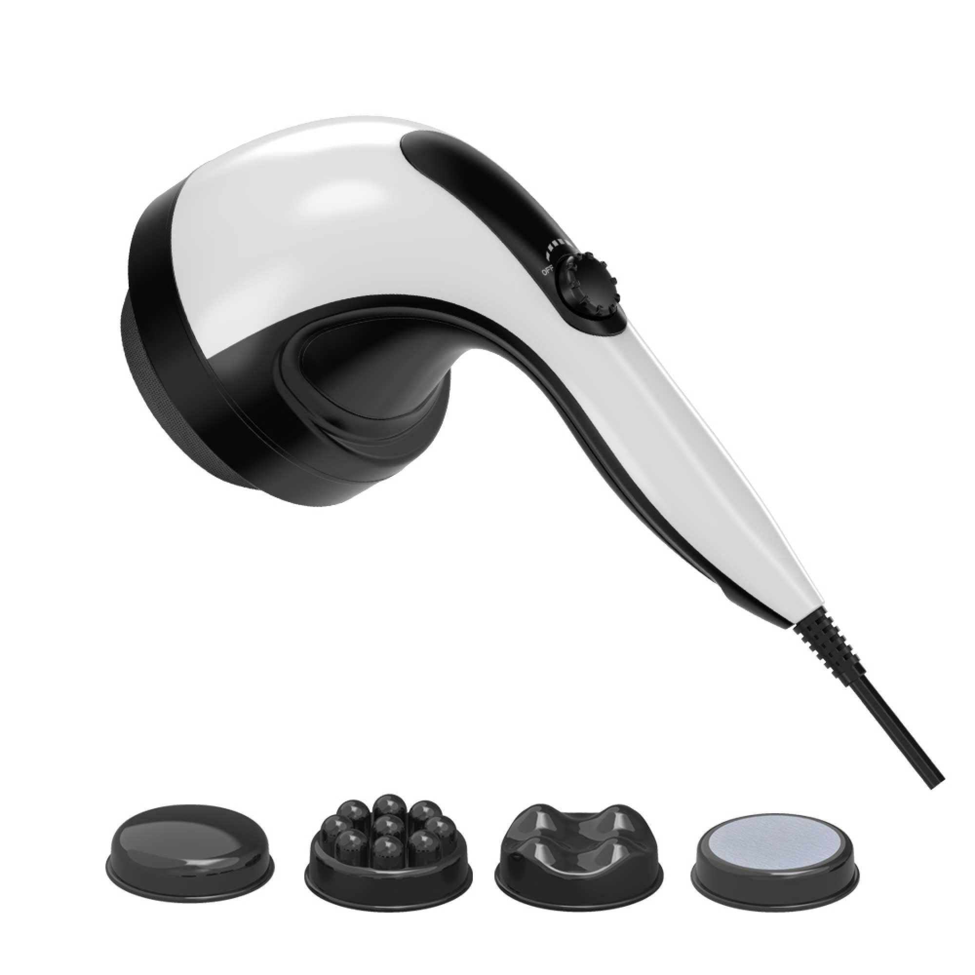 Handheld Vibration Massager Black - 4 Interchangeable Heads Adjustable Speed - Health & Beauty > Massage