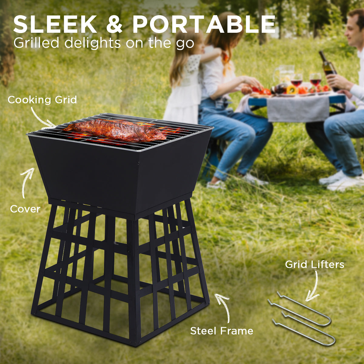 Wallaroo Outdoor Fire Pit for BBQ, Grilling, Cooking, Camping- Portable Brazier with Reversible Stand for Backyard - Home & Garden > BBQ