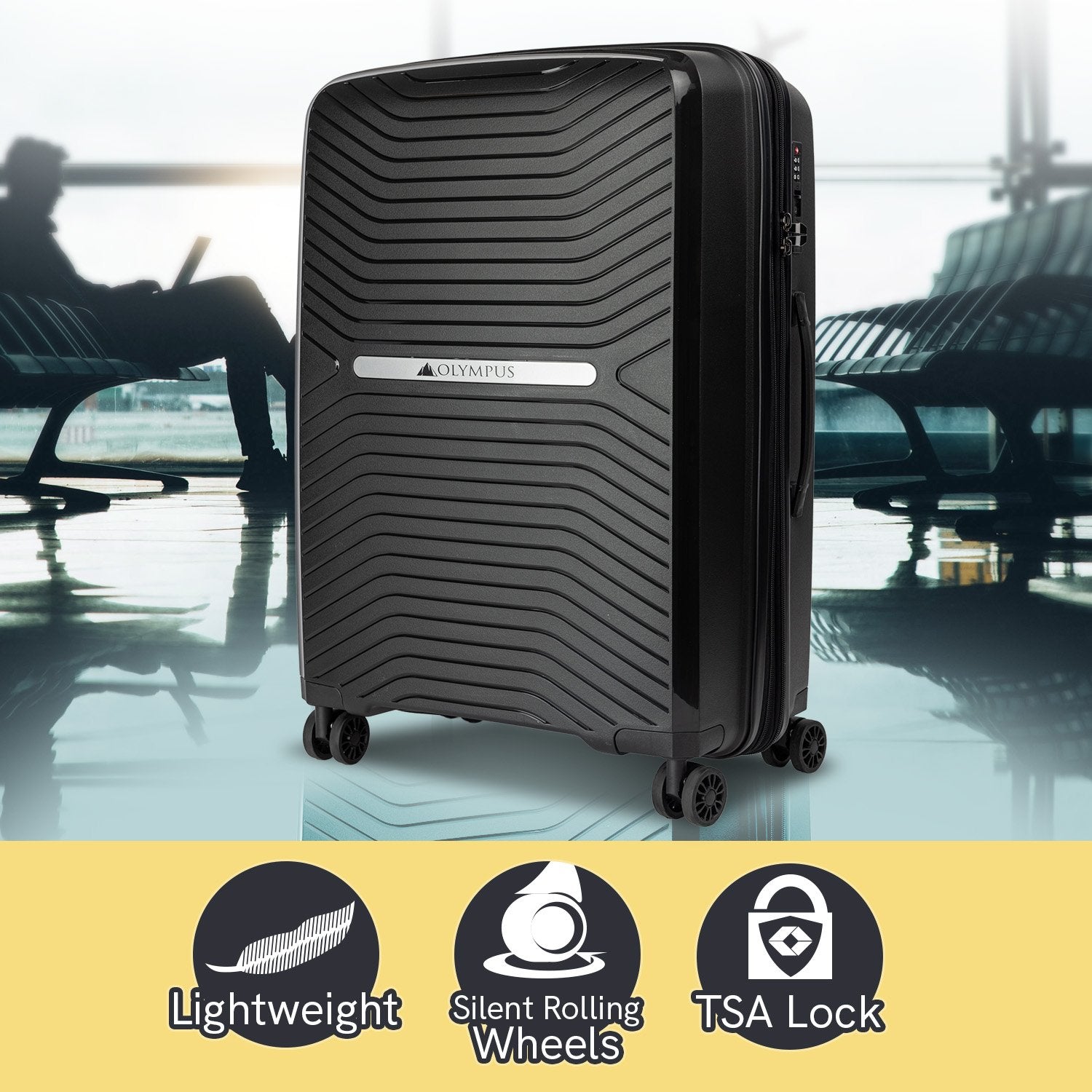 Olympus  Astra 24in Lightweight Hard Shell Suitcase - Obsidian Black - Home & Garden > Travel