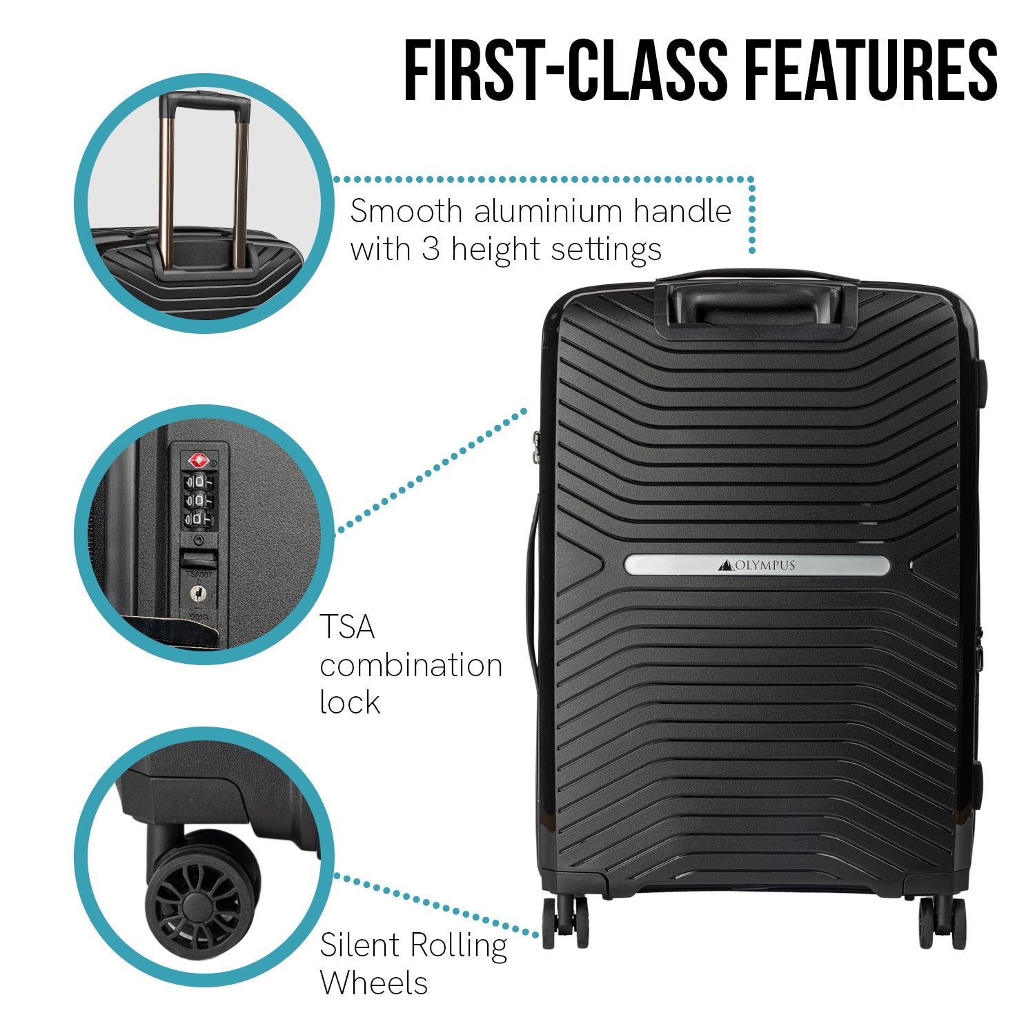 Olympus  Astra 24in Lightweight Hard Shell Suitcase - Obsidian Black - Home & Garden > Travel