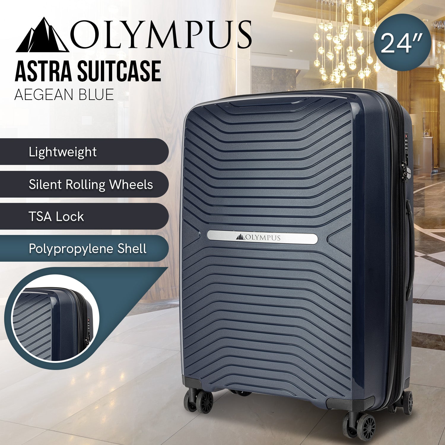 Olympus Astra 24in Lightweight Hard Shell Suitcase - Aegean Blue - Home & Garden > Travel