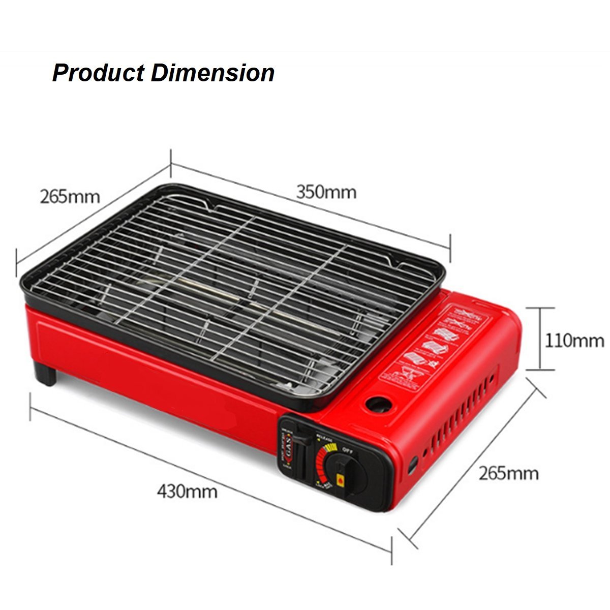 Portable Gas Stove Burner Butane BBQ Camping Gas Cooker With Non Stick Plate Orange with Fish Pan and Lid - Home & Garden > BBQ