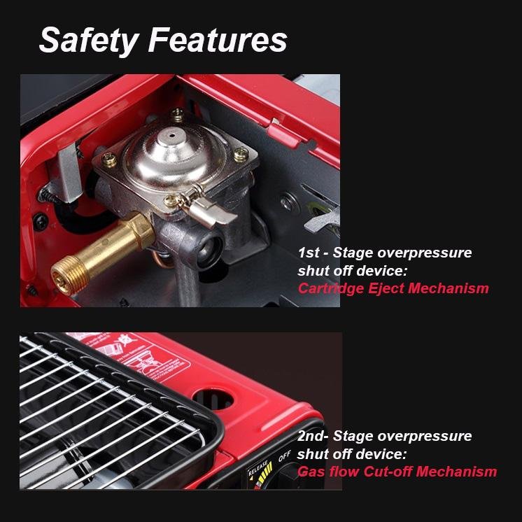 Portable Gas Stove Burner Butane BBQ Camping Gas Cooker With Non Stick Plate Red with Fish Pan and Lid - Home & Garden > BBQ