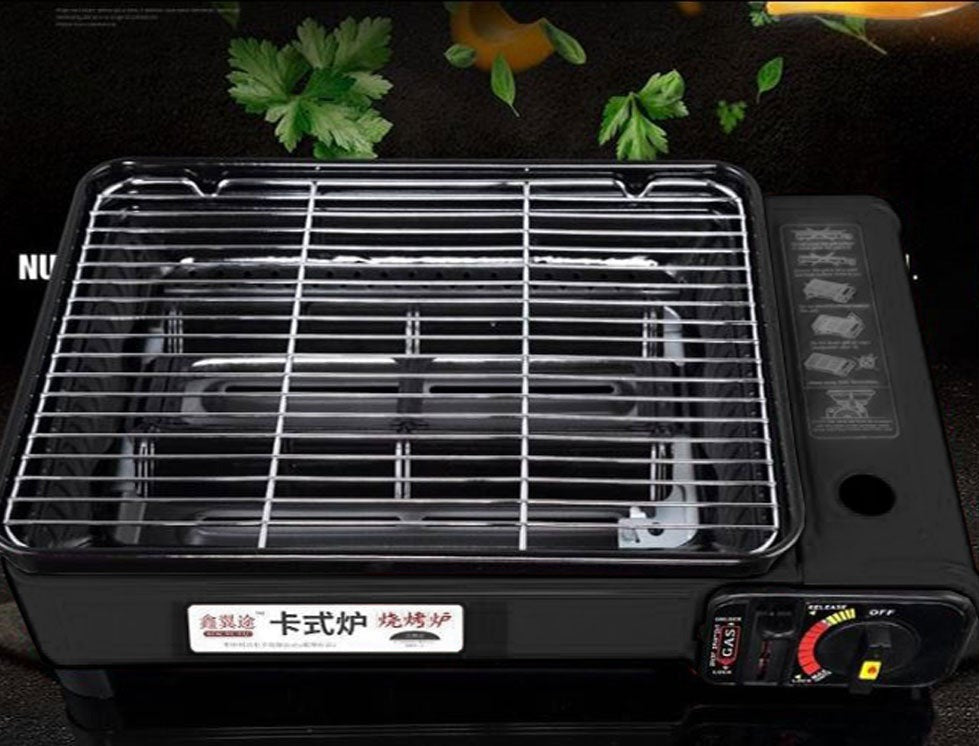 Portable Gas Stove Burner Butane BBQ Camping Gas Cooker With Non Stick Plate Black without Fish Pan and Lid - Home & Garden > BBQ