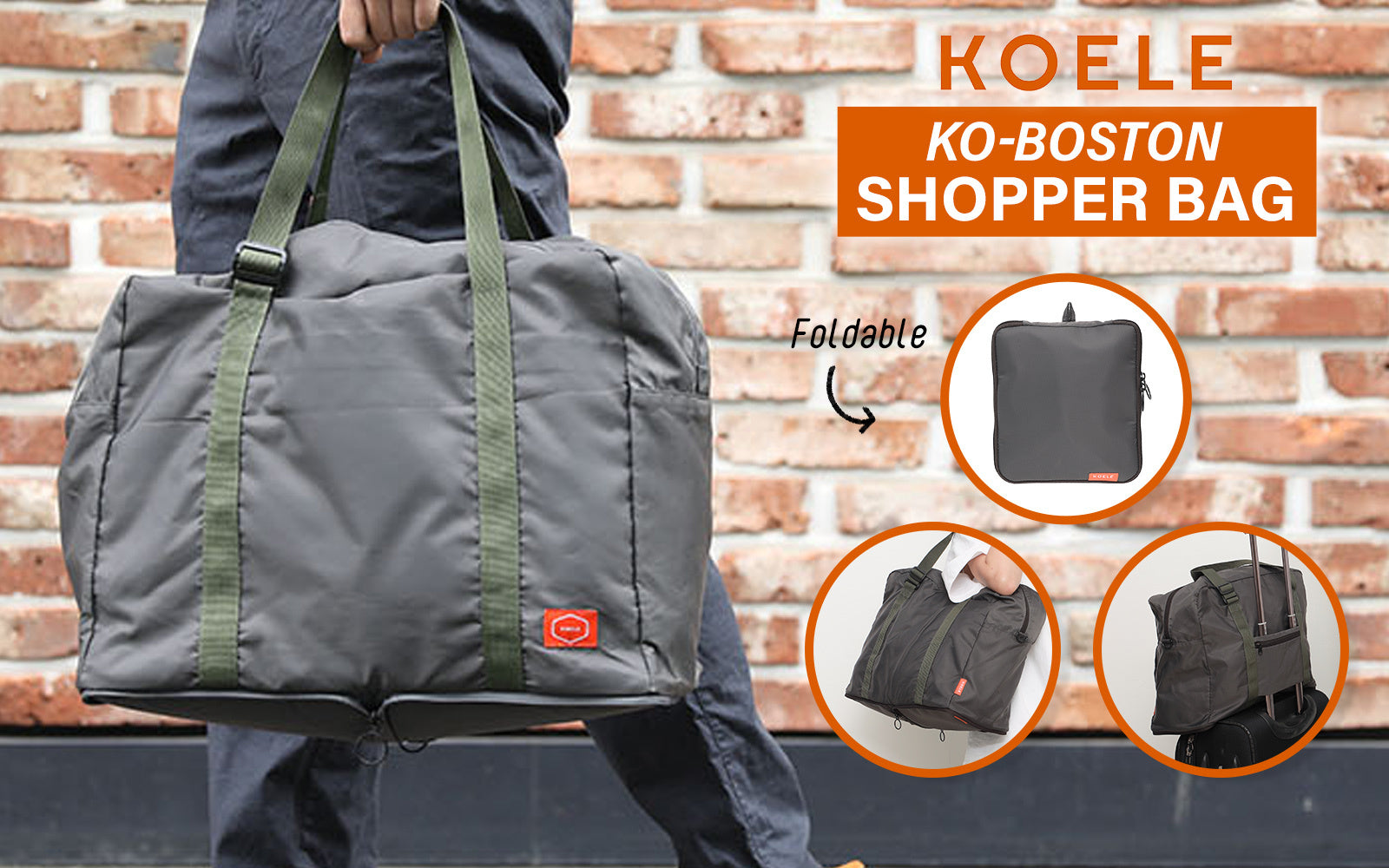 KOELE Khaki Shopper Bag Travel Duffle Bag Foldable Laptop Luggage KO-BOSTON - Gift & Novelty > Bags