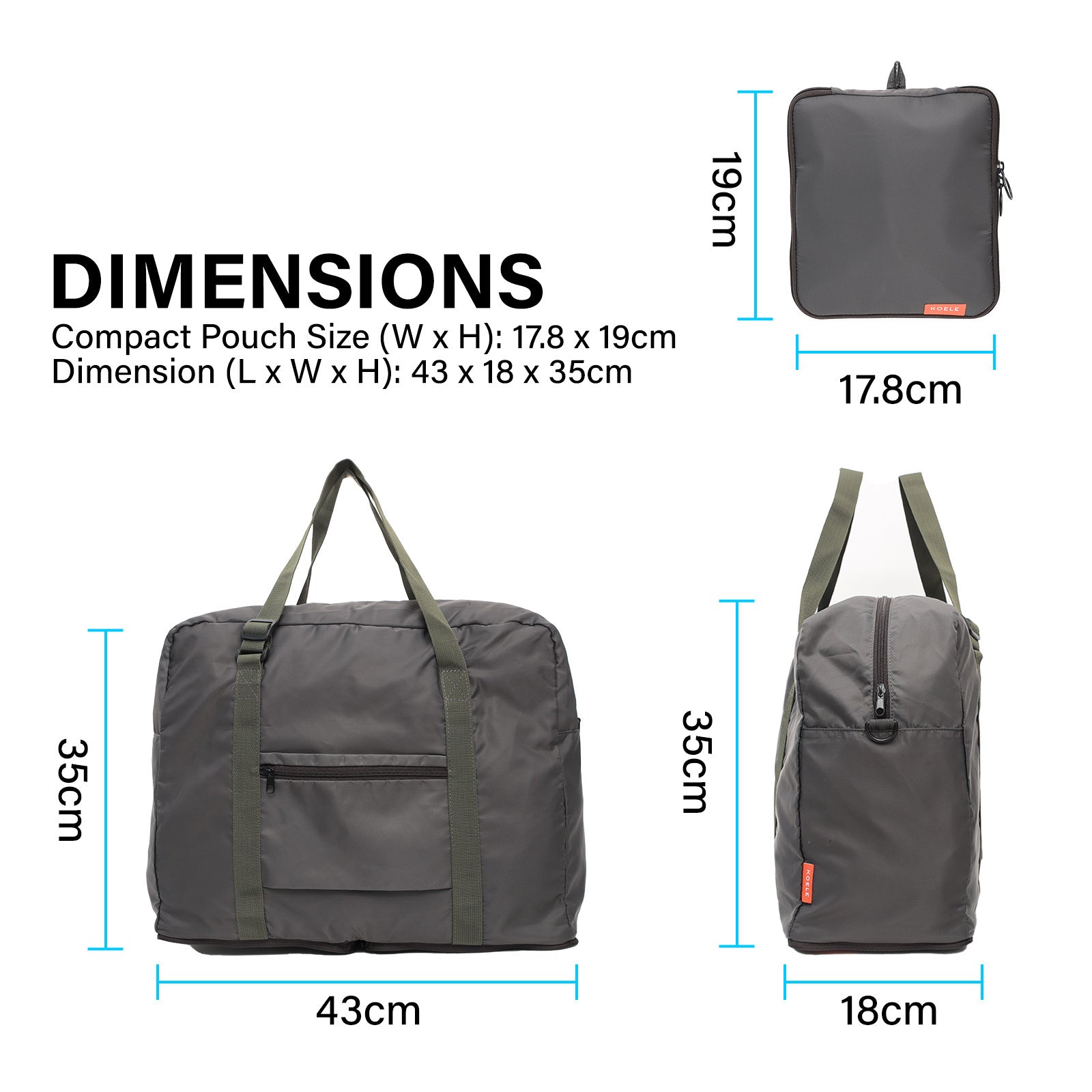 KOELE Khaki Shopper Bag Travel Duffle Bag Foldable Laptop Luggage KO-BOSTON - Gift & Novelty > Bags