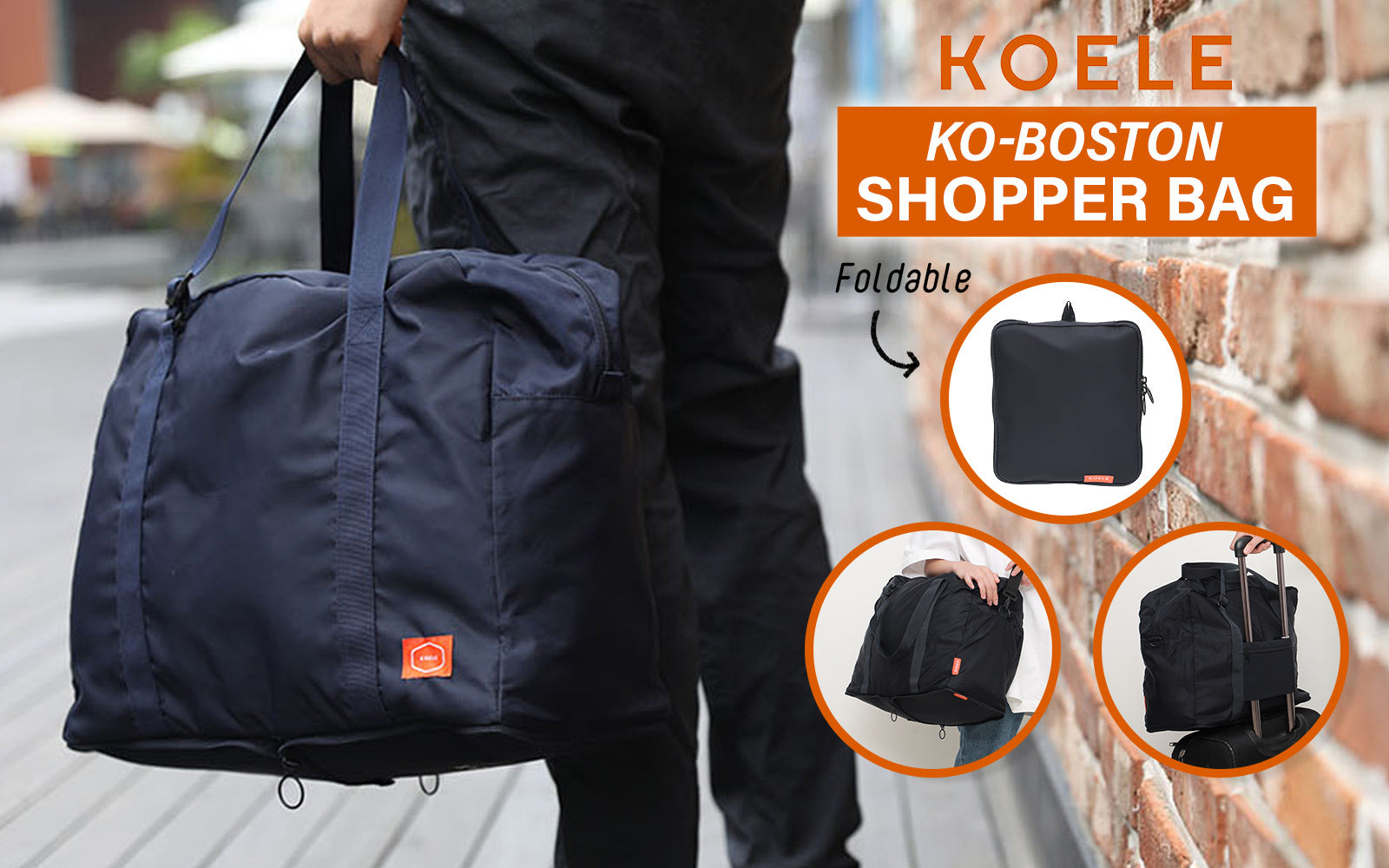 KOELE Navy Shopper Bag Travel Duffle Bag Foldable Laptop Luggage KO-BOSTON - Gift & Novelty > Bags