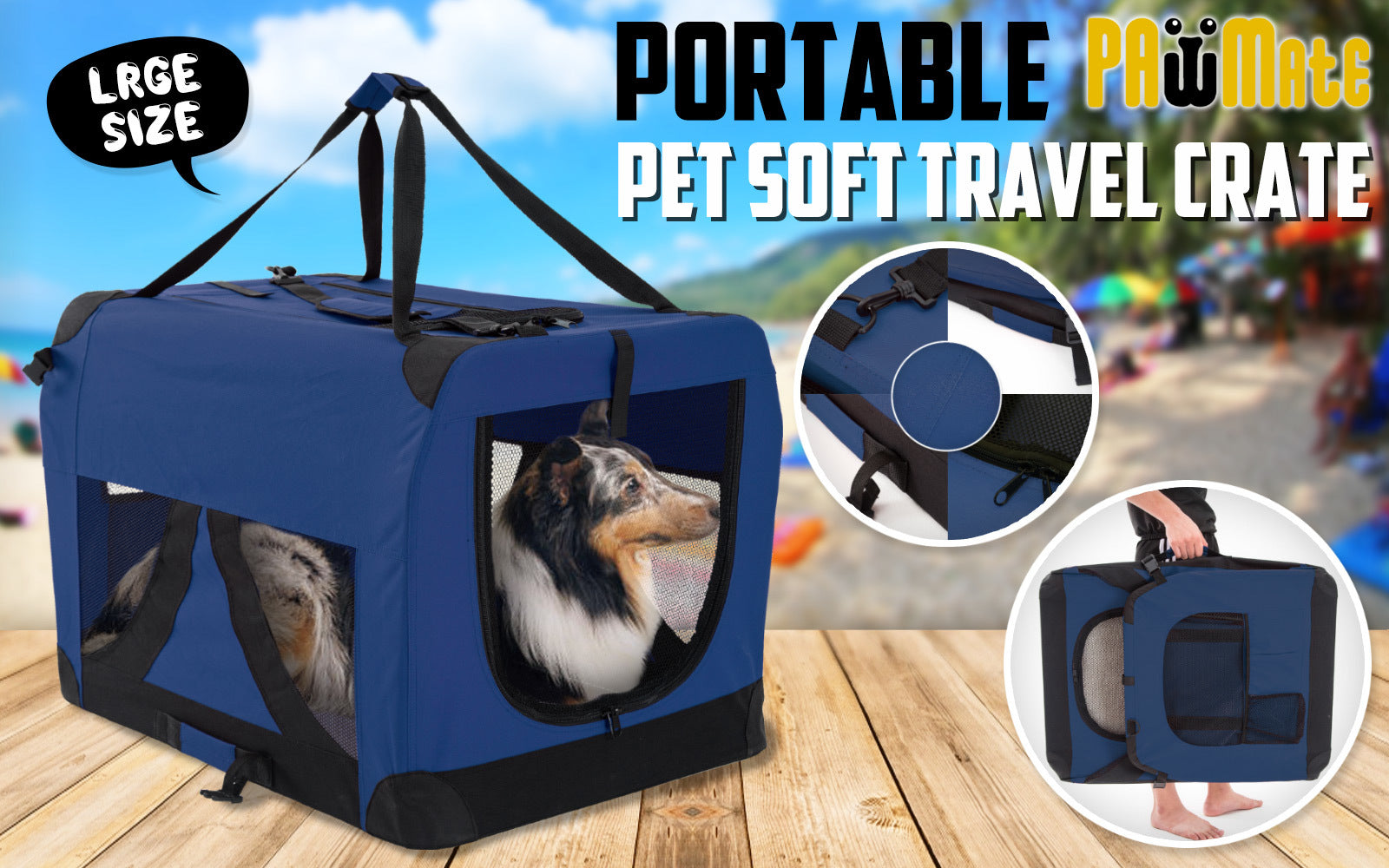 Paw Mate Blue Portable Soft Dog Cage Crate Carrier L - Pet Care > Dog Supplies