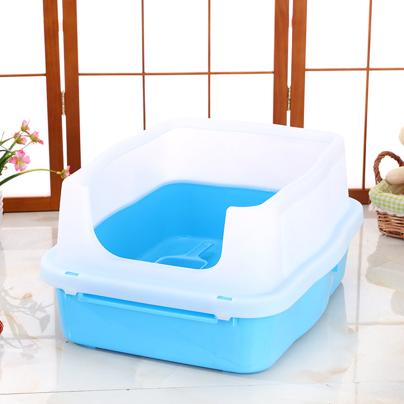 YES4PETS Large Deep Cat Kitty Litter Tray High Wall Pet Toilet Tray With Scoop Blue - Pet Care > Cat Supplies