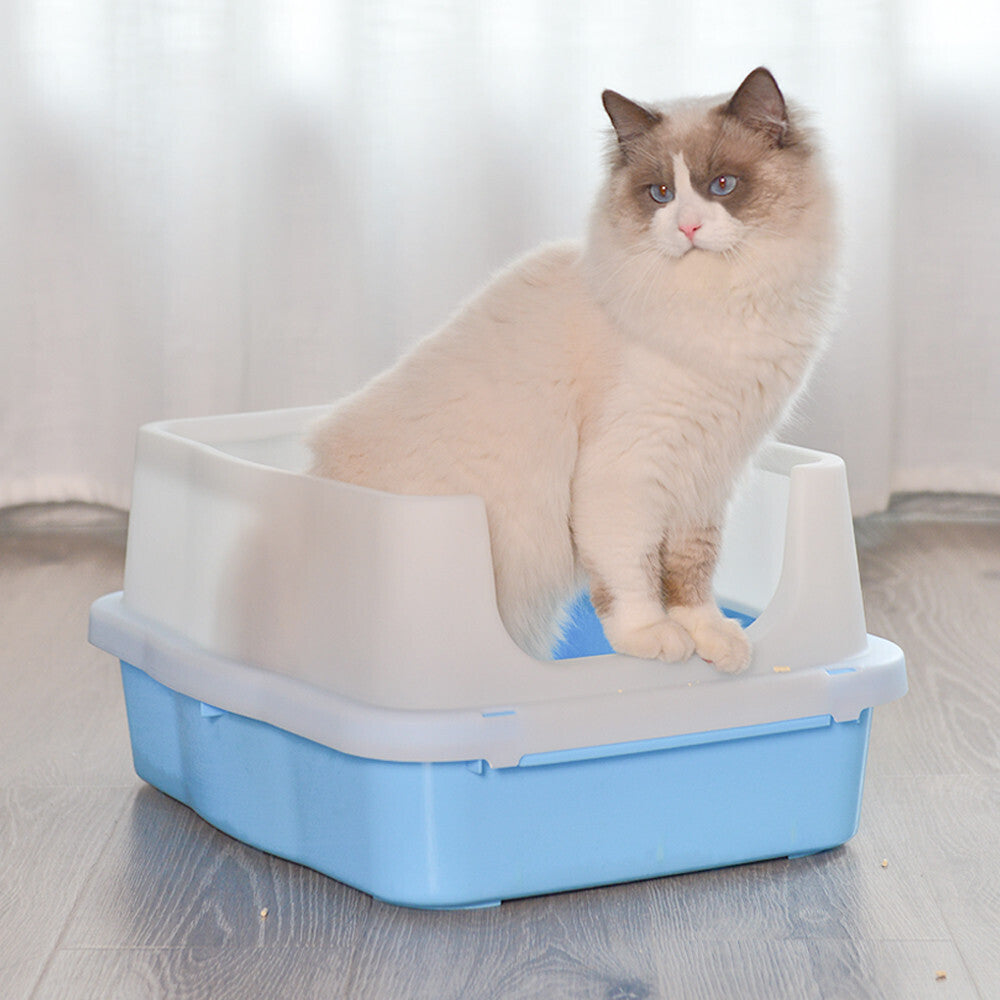 YES4PETS Large Deep Cat Kitty Litter Tray High Wall Pet Toilet Tray With Scoop Blue - Pet Care > Cat Supplies