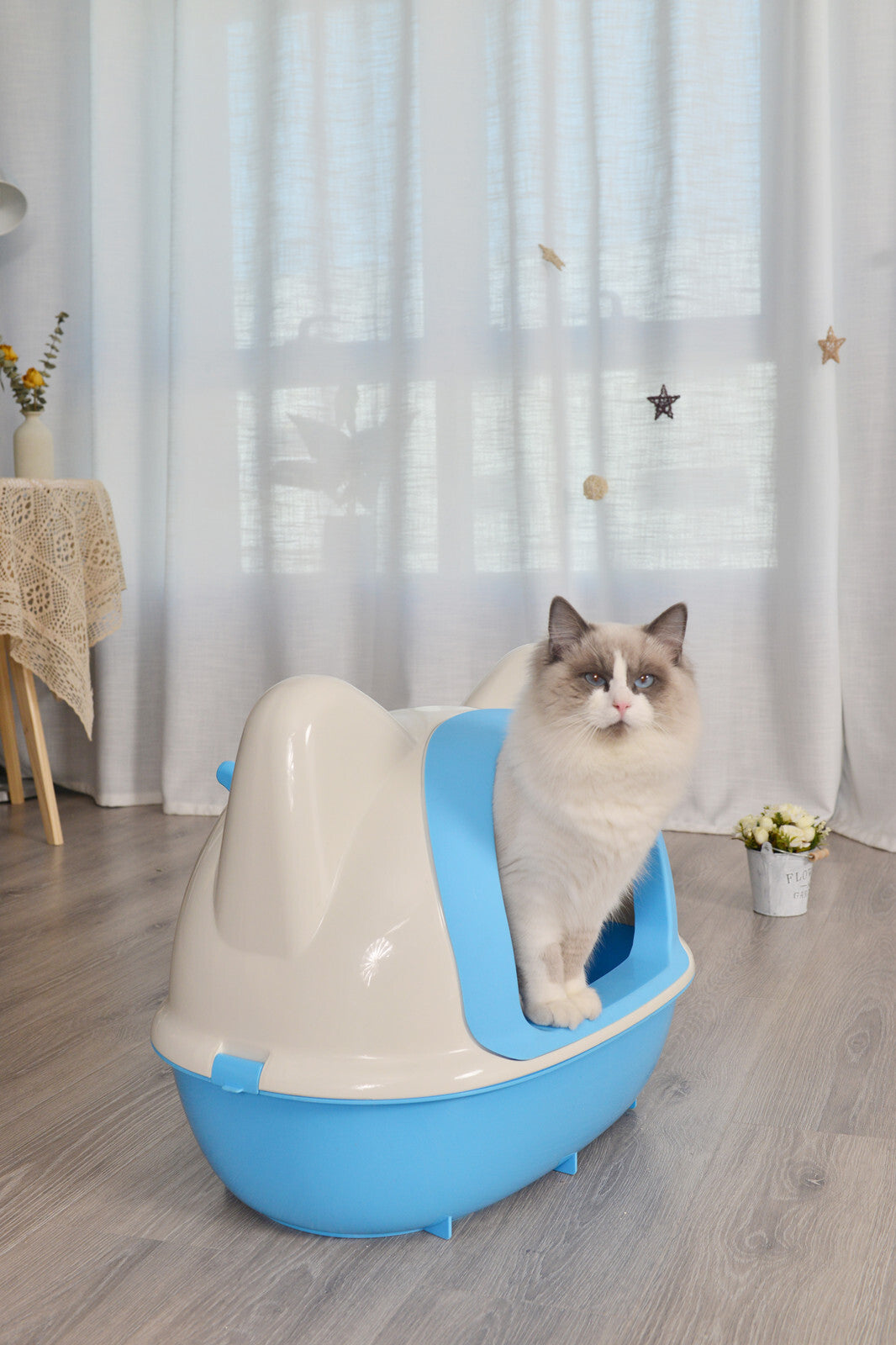 YES4PETS Large Hooded Cat Toilet Litter Box Tray House With Scoop Blue - Pet Care > Cat Supplies