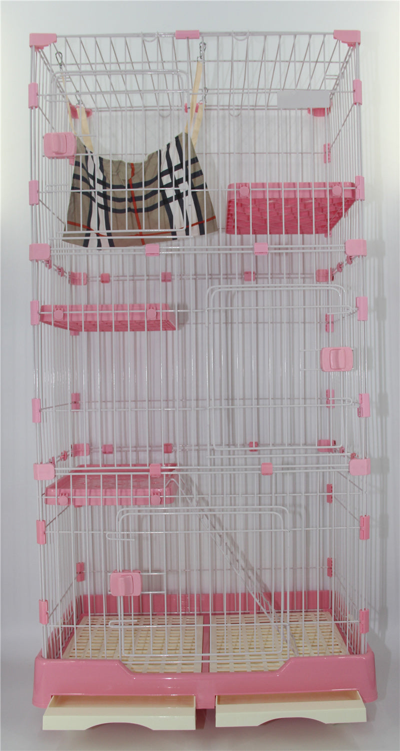 146 cm Pink Pet 4 Level Cat Cage House With Litter Tray & Wheel 72x47x146 cm - Pet Care > Cat Supplies