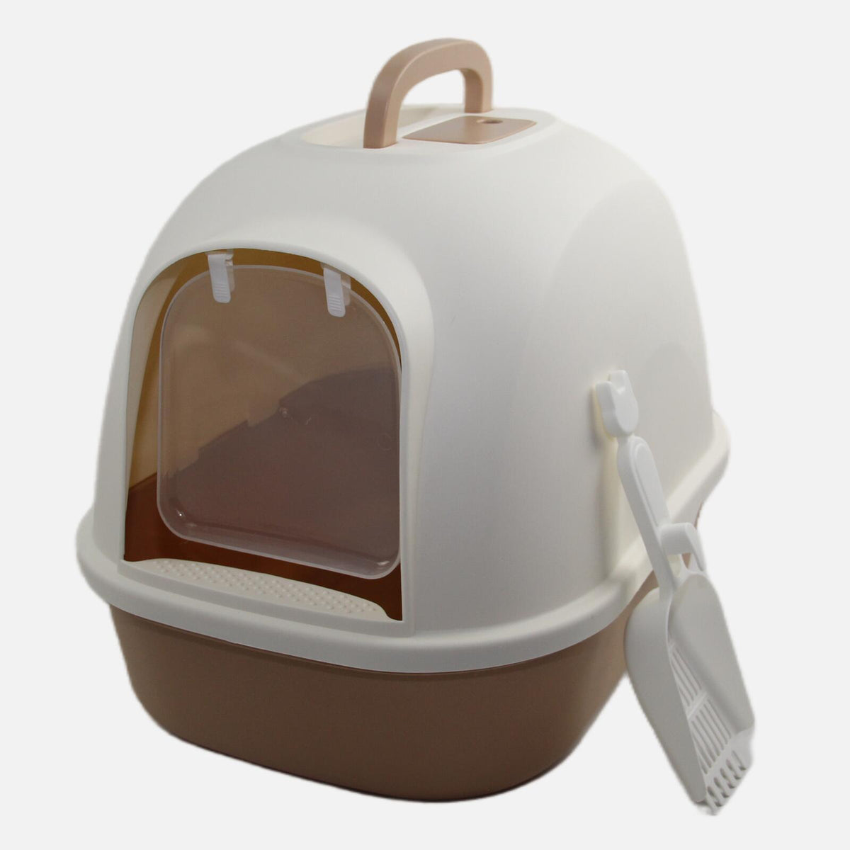 YES4PETS Portable Hooded Cat Toilet Litter Box Tray House with Handle and Scoop Brown - Pet Care > Cat Supplies