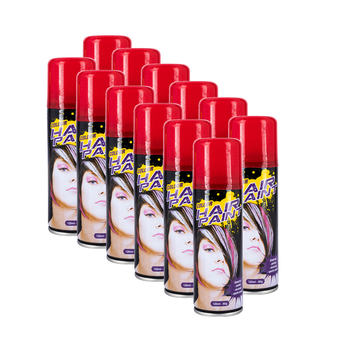 Party Central 12PCE Hair Spray Vibrant Red Long Lasting Non-Sticky 125ml - Occasions > Costumes