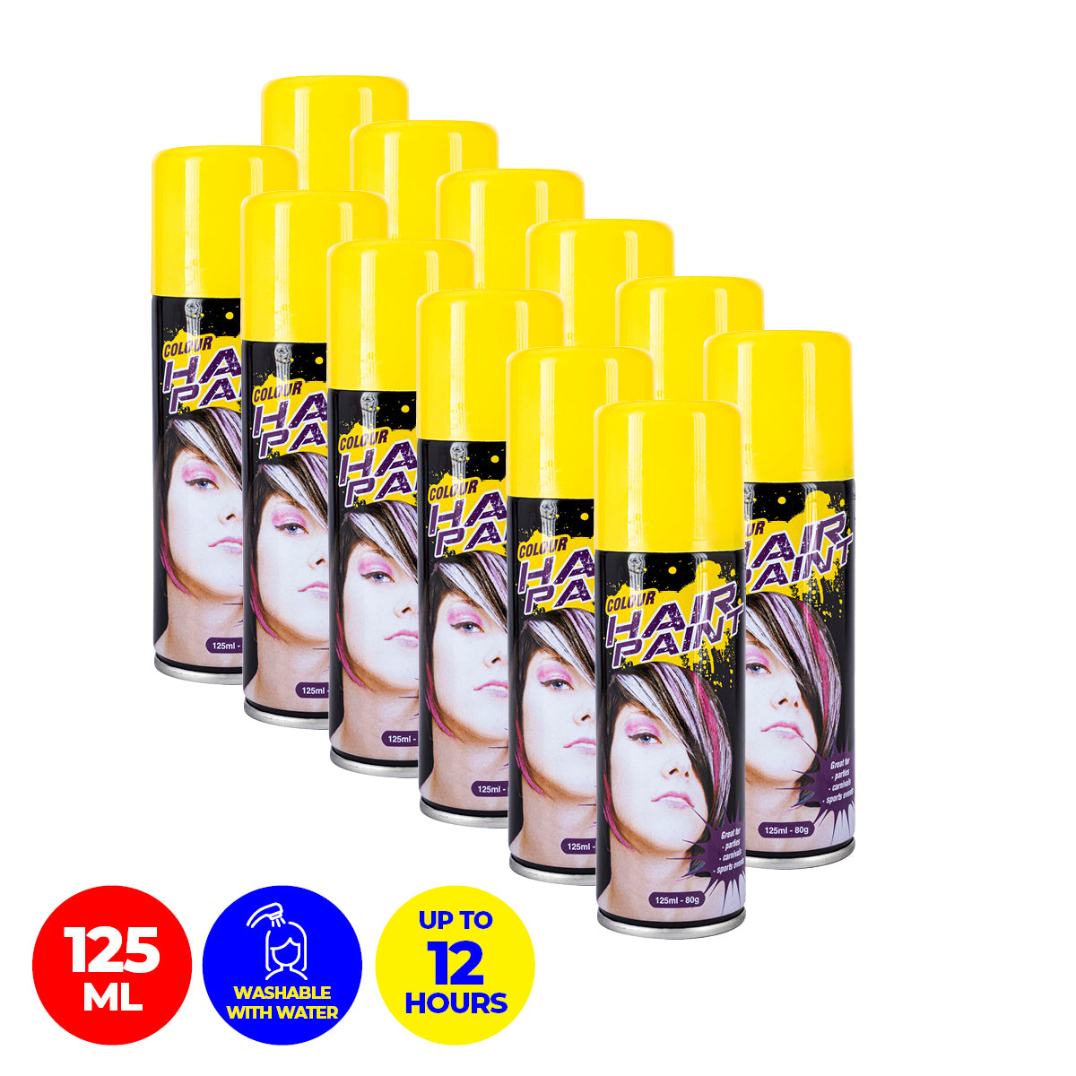 Party Central 12PCE Hair Spray Yellow Long Lasting Non-Sticky 125ml - Occasions > Costumes