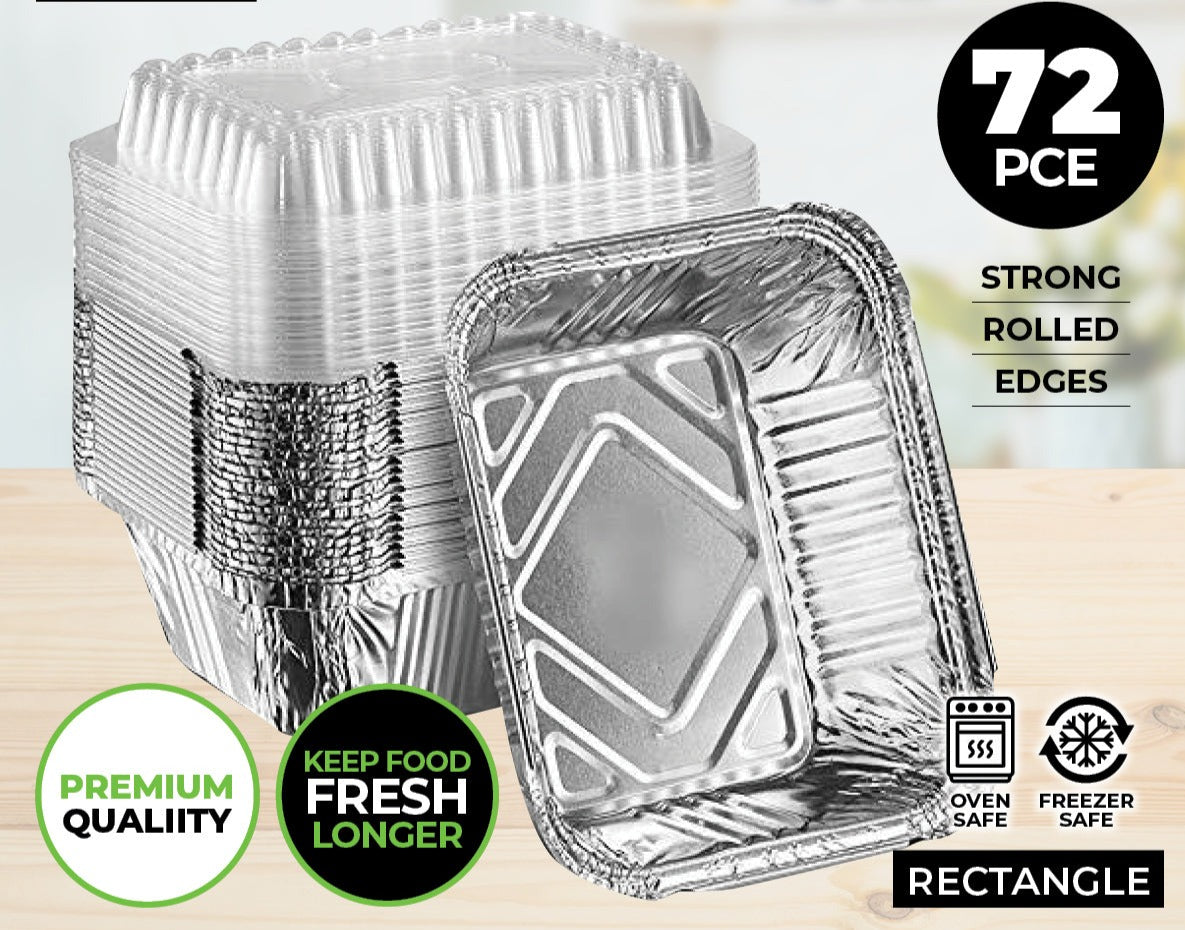 Home Master 72PCE Foil Trays Transparent Lids Heavy Duty Premium Quality 22cm - Occasions > Disposable Tableware