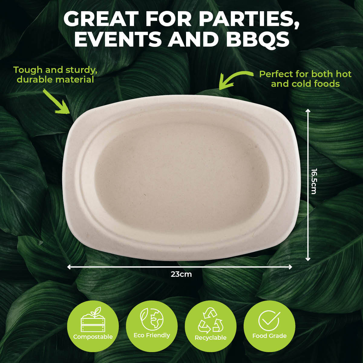 Party Central 240PCE Dinner Plates Oval Eco-Friendly Recyclable Durable 23cm - Occasions > Disposable Tableware