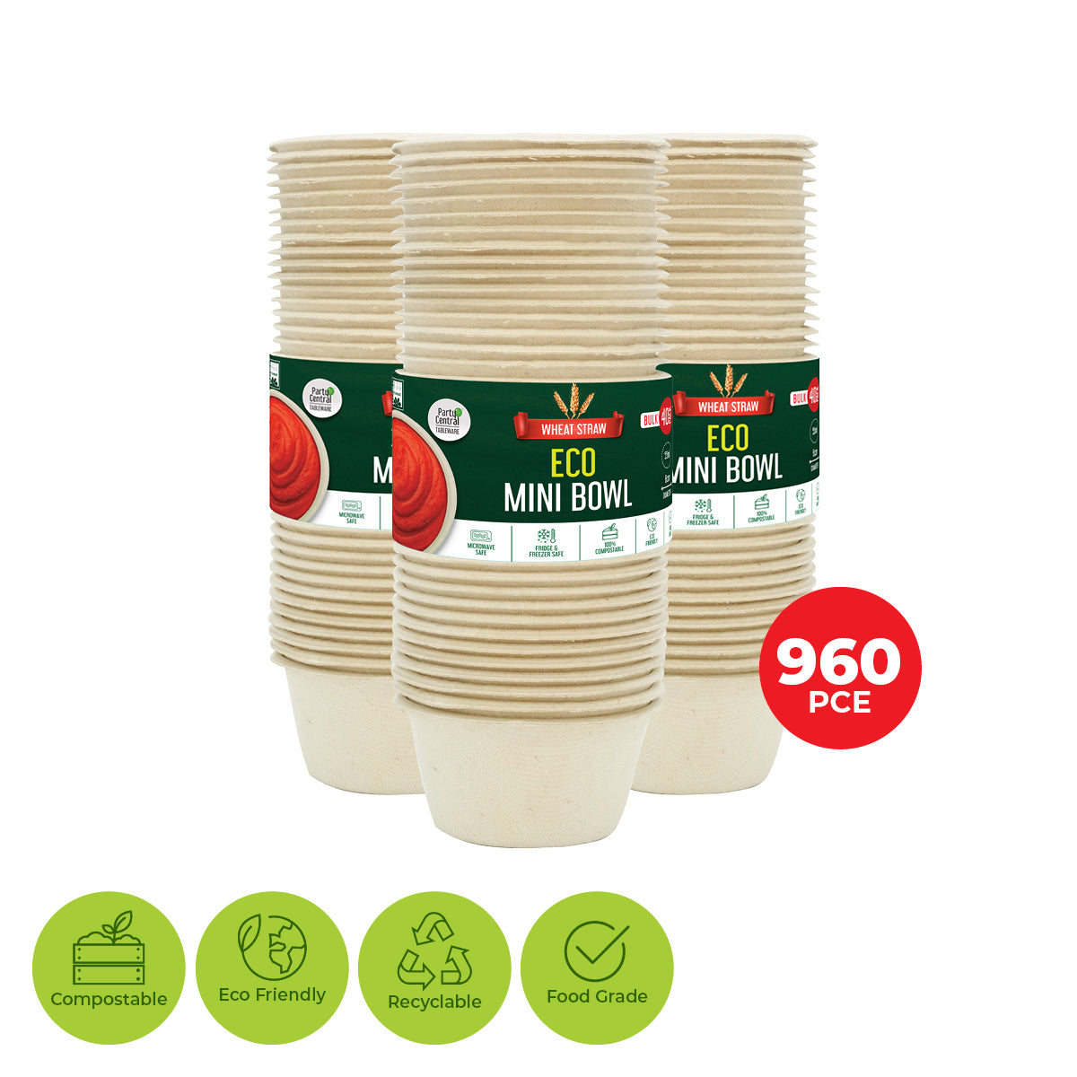 Party Central 960PCE Sauce Bowls Mini Size 150ml Eco-Friendly Recyclable 60mm - Occasions > Disposable Tableware