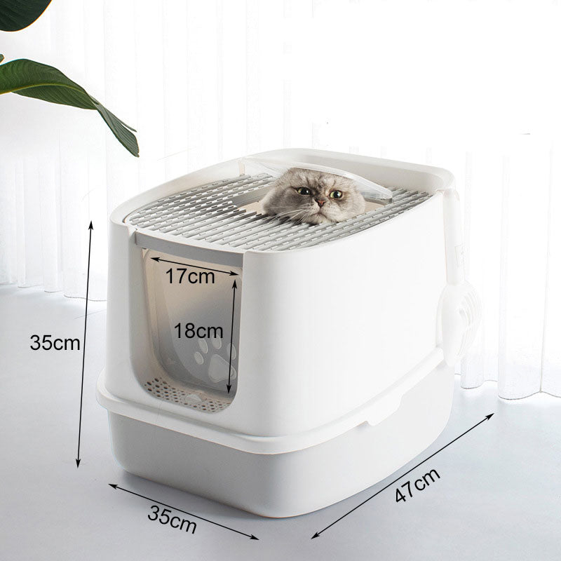 Large Cat Litter Box with Lid, Fully Enclosed Splash-Proof Litter Box Cat Litter Box with scoop - Pet Care > Cat Supplies