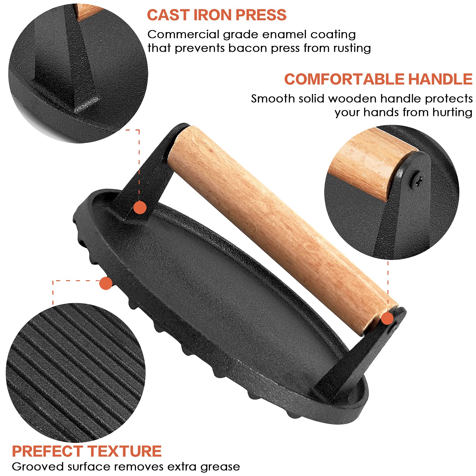 Heavy Duty Round Cast Iron Grill Burger Press Pre-Seasoned Steak Griddle BBQ Grilling - Home & Garden > BBQ