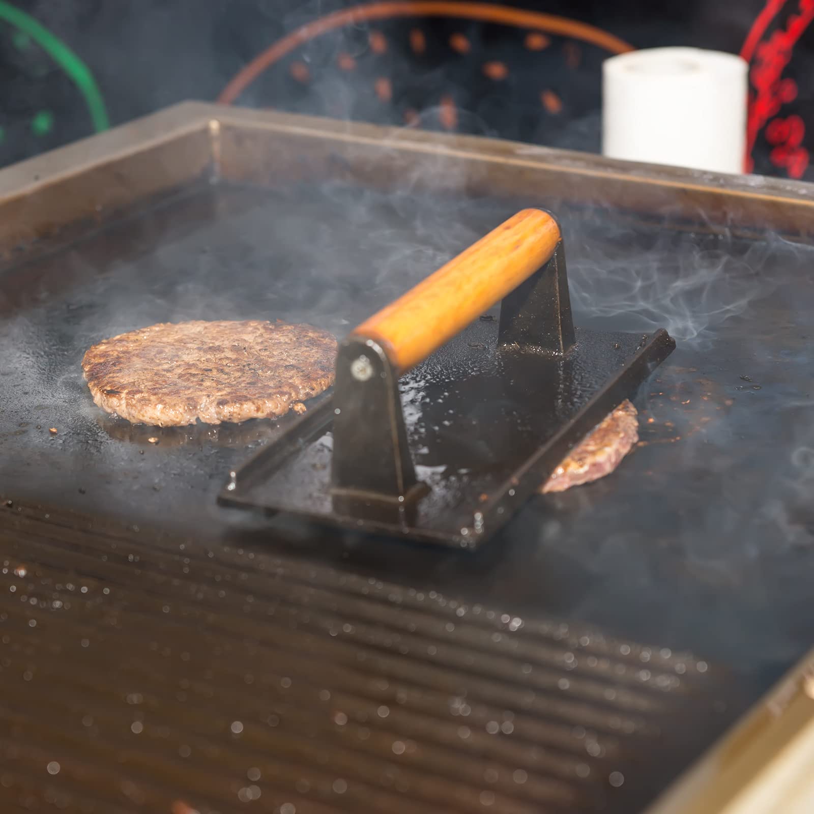 Heavy Duty Rectangular Cast Iron Grill Burger Press Pre-Seasoned Steak Griddle BBQ Grilling - Home & Garden > BBQ