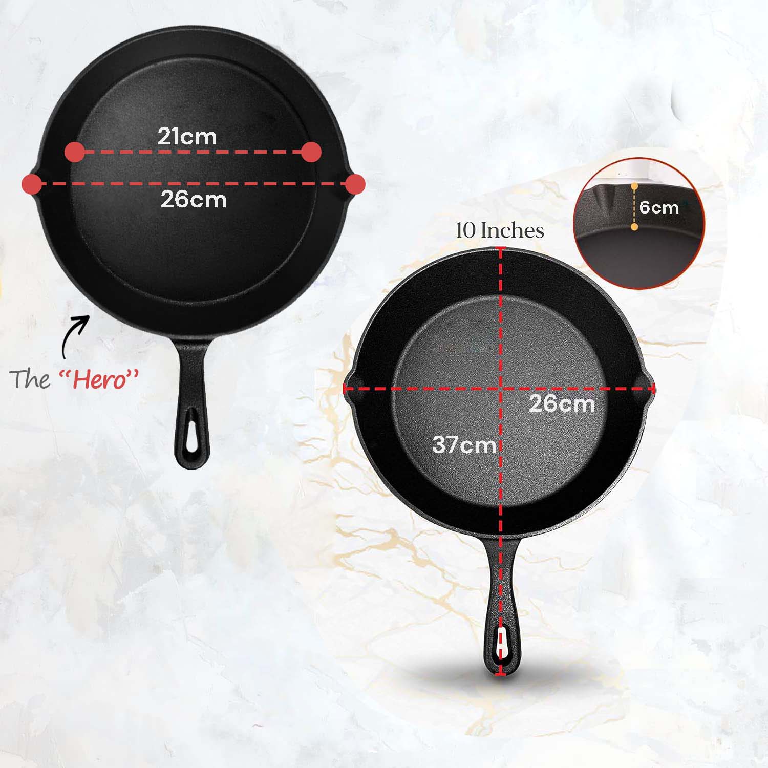 10inch 26cm Cast Iron Pan Skillet Cookware Chef Quality Pre-Seasoned Pan Pans - Home & Garden > Kitchenware