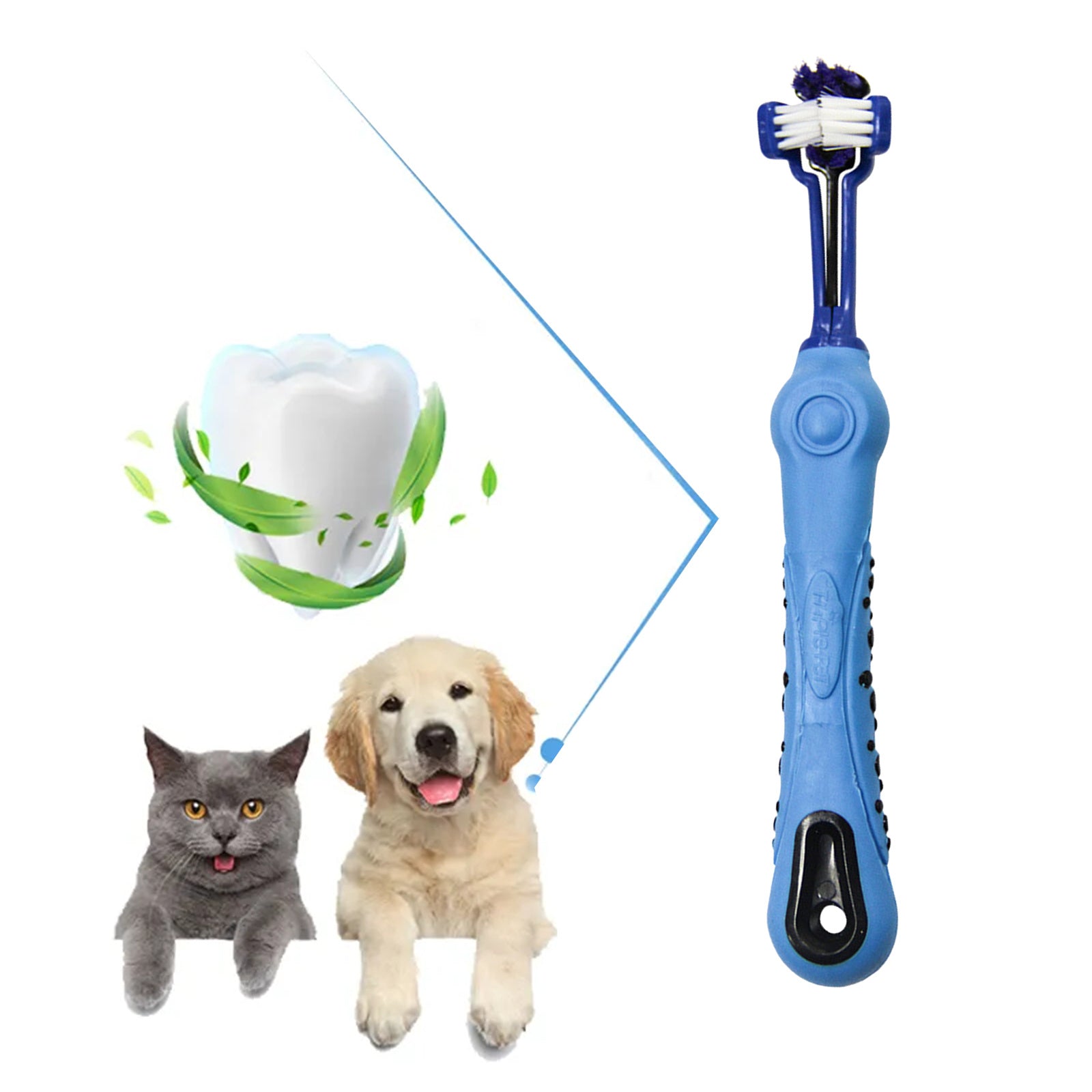 Pawfriends Pet Three-Head Multi-Angle Dog Cat Toothbrush Oral Cleaning Product Blue - Pet Care > Dog Supplies