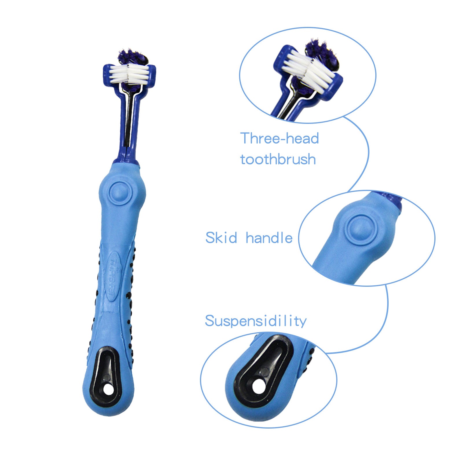 Pawfriends Pet Three-Head Multi-Angle Dog Cat Toothbrush Oral Cleaning Product Blue - Pet Care > Dog Supplies