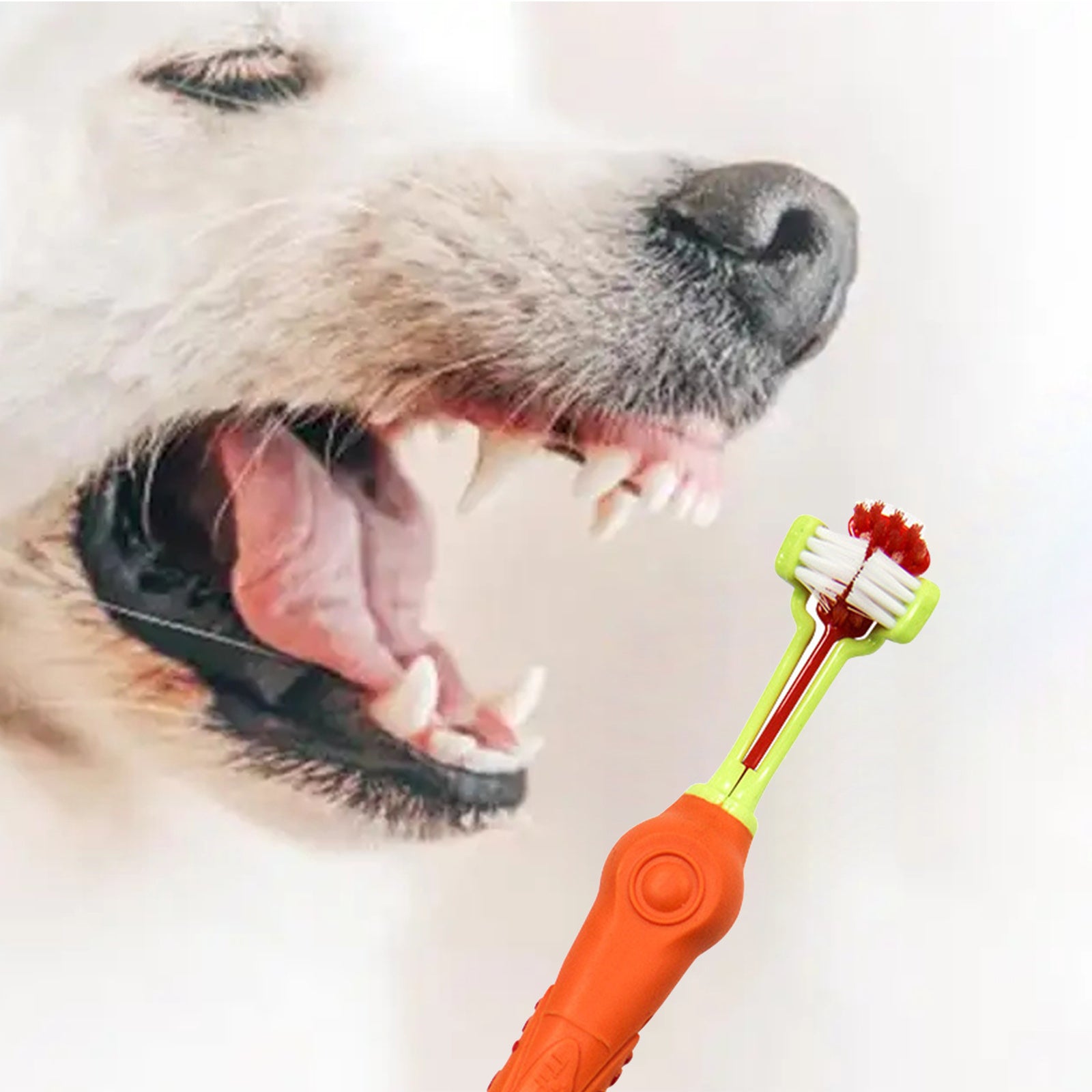 Pawfriends Pet Three-Head Multi-Angle Dog  Cat Toothbrush Oral Cleaning Product Orange - Pet Care > Dog Supplies