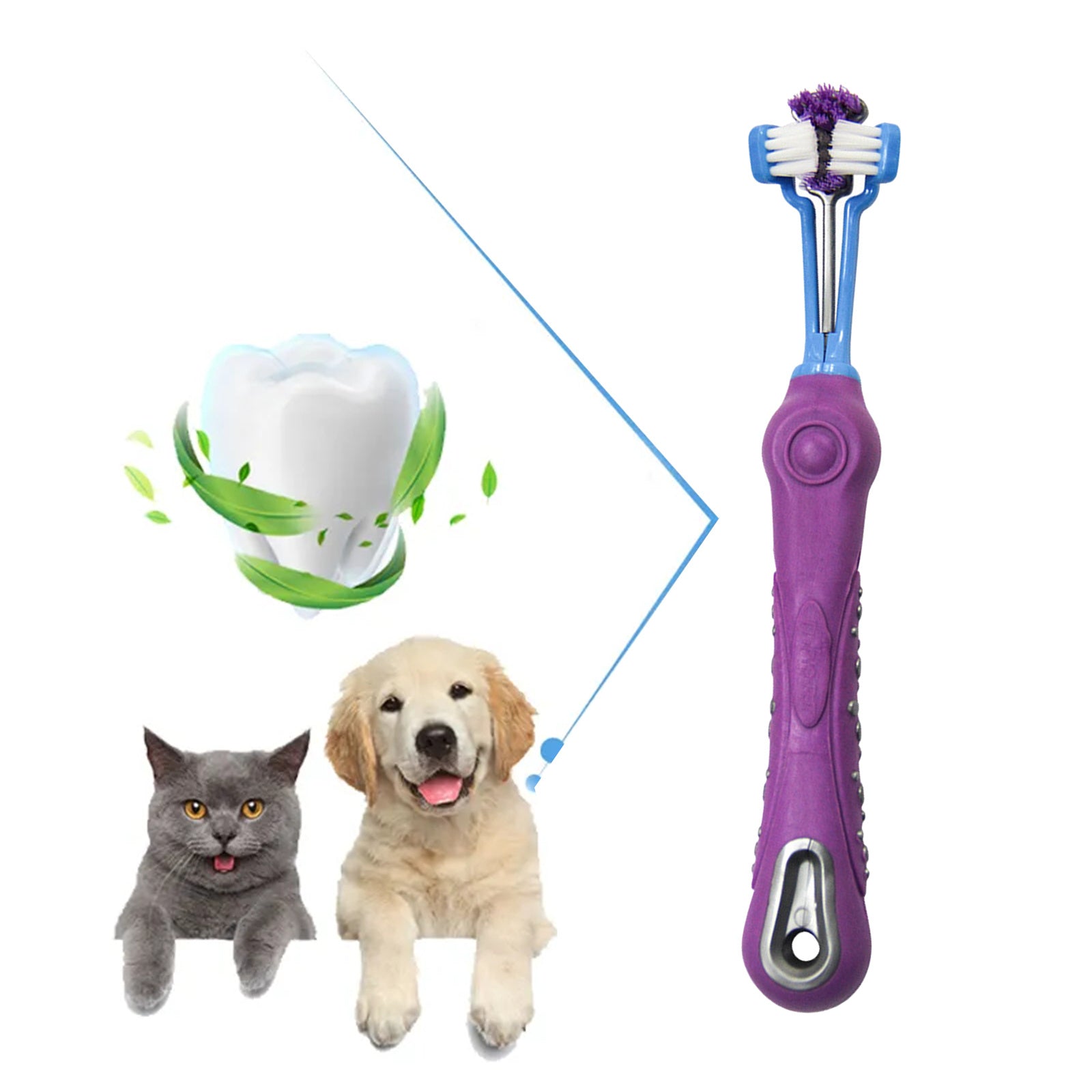 Pawfriends Pet Three-Head Multi-Angle Dog Cat Toothbrush Teeth Cleaning Oral Care - Pet Care > Dog Supplies