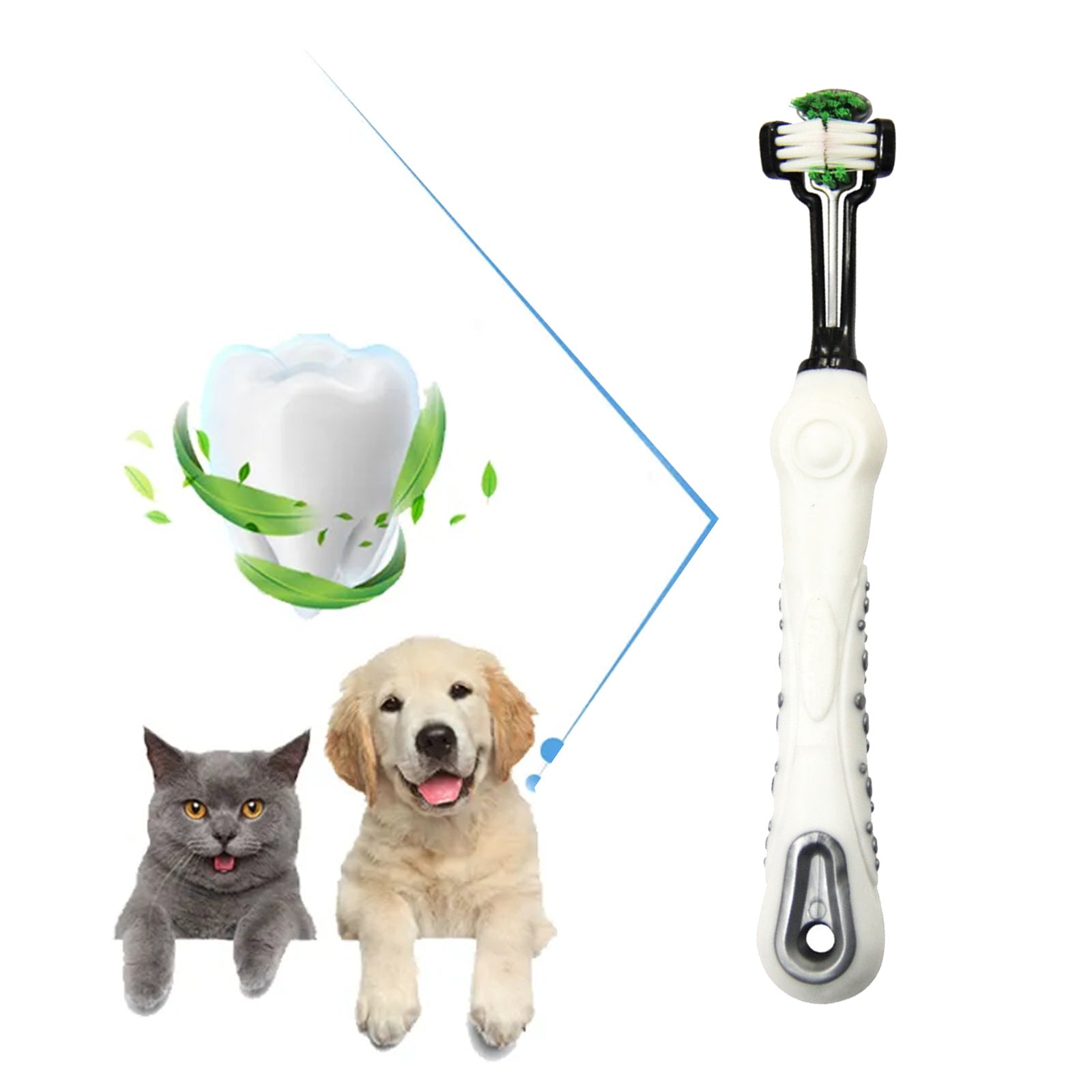 Pawfriends Pet Three-Head Multi-Angle Dog Cat Toothbrush Oral Cleaning Product White - Pet Care > Dog Supplies