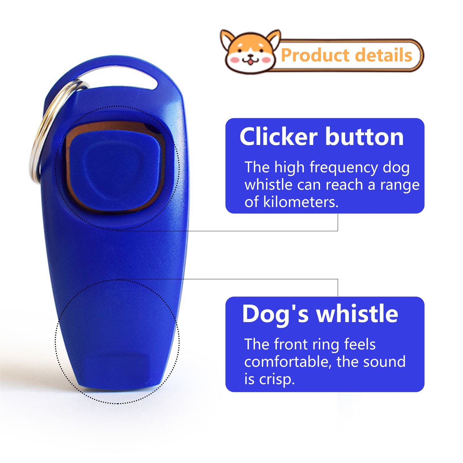 Pawfriends 2IN1 Dog Training Whistle Clicker Combo Stop Pet Barking Obedience Train Blue - Pet Care > Dog Supplies