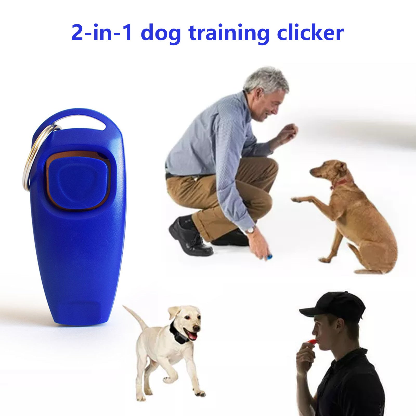 Pawfriends 2IN1 Dog Training Whistle Clicker Combo Stop Pet Barking Obedience Train Blue - Pet Care > Dog Supplies