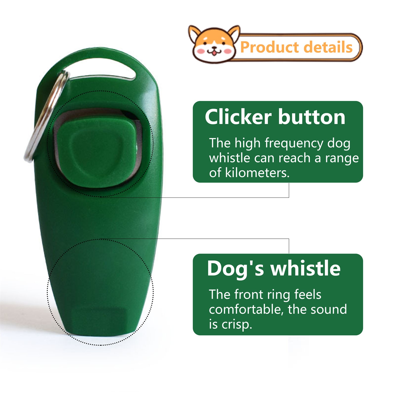 Pawfriends Pet Dog Puppy Training Obedience Whistle Clicker Ultrasonic Supersonic Green - Pet Care > Dog Supplies