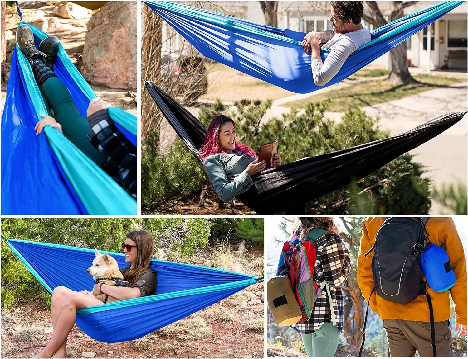 Blue & Grey Camping Hammock - Home & Garden > Hammocks