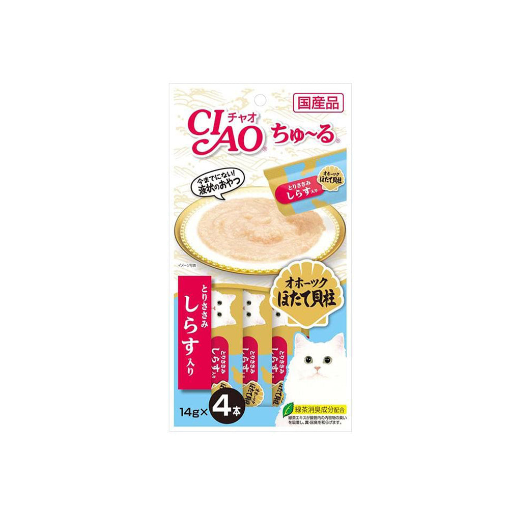 CIAO Churu Puree Cat Wet Treat- Chicken Fillet With Scallop Whitebait 14G X 4 SC-103 X6 - Pet Care > Pet Food