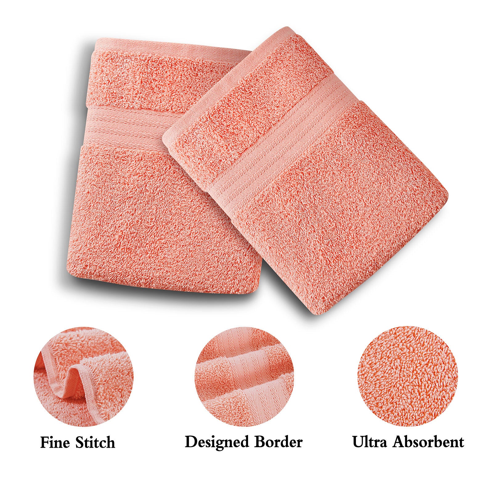 Linenland Bath Towel 4 Piece Cotton Hand Towels Set - Coral - Home & Garden > Bathroom Accessories