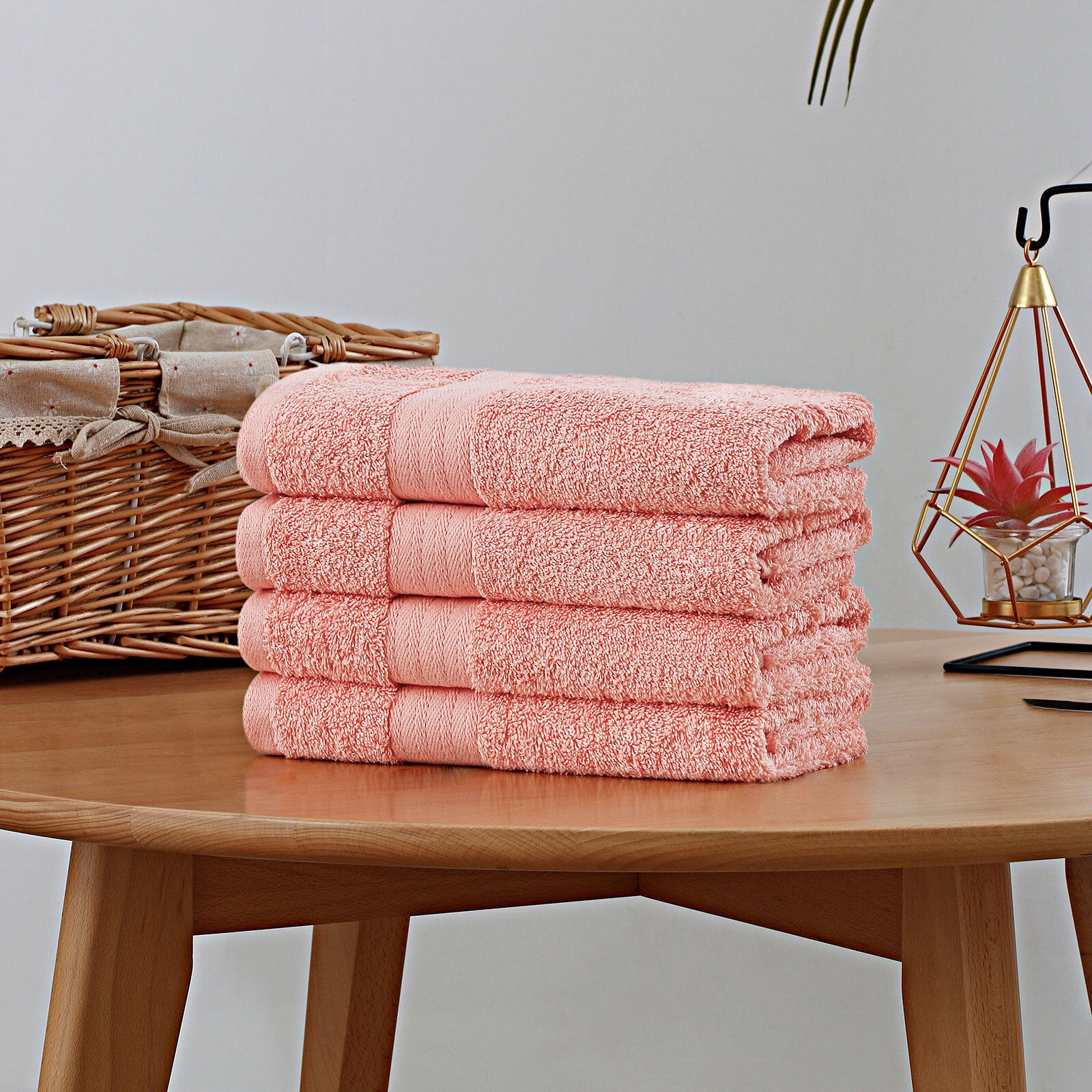 Linenland Bath Towel 4 Piece Cotton Hand Towels Set - Coral - Home & Garden > Bathroom Accessories