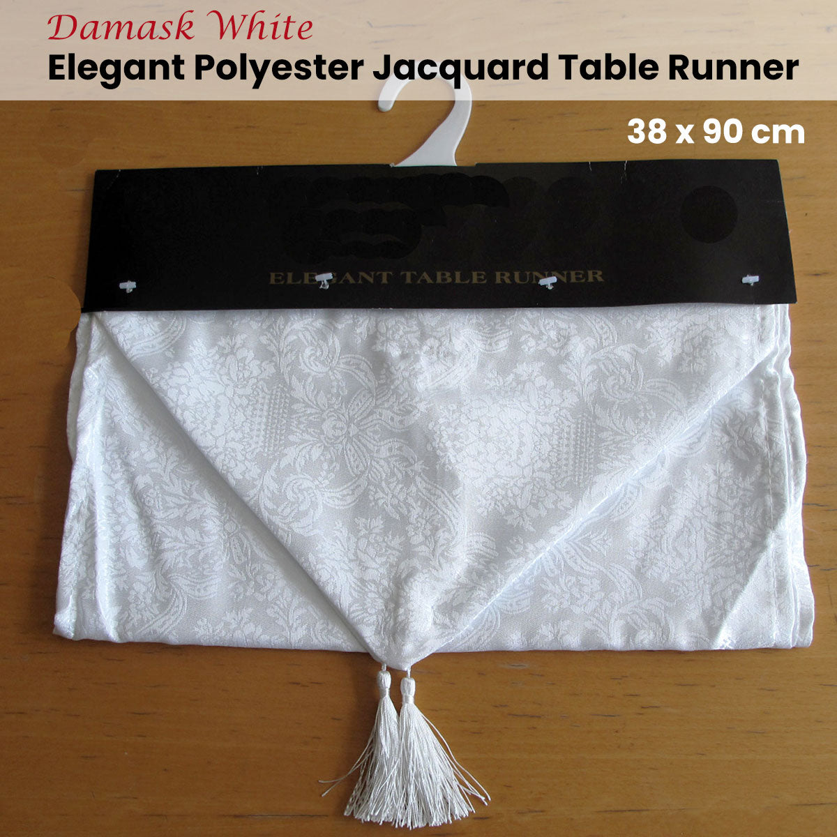 Damask White Elegant Polyester Jacquard Table Runner 38 x 90 cm - Home & Garden > Kitchenware