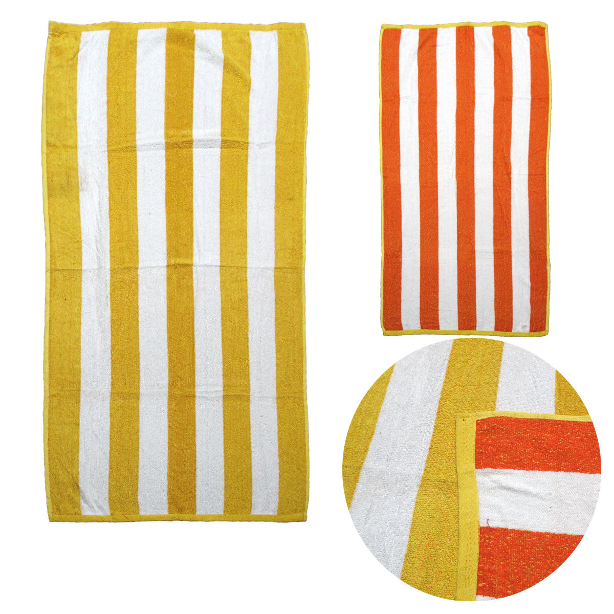 Set of 2 Reversible Cabana Striped Towels Yellow/Orange - Home & Garden > Bathroom Accessories