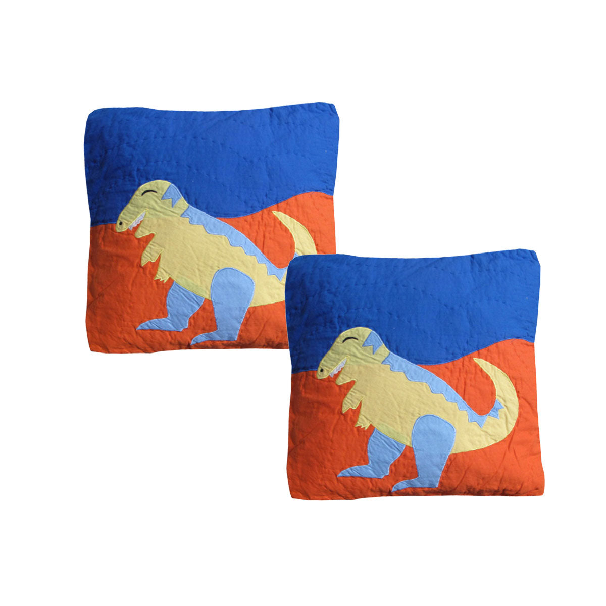 Pack of 2 Dinosaur Embroidered Quilted Cushion Covers 43 x 43 cm - Home & Garden > Bedding