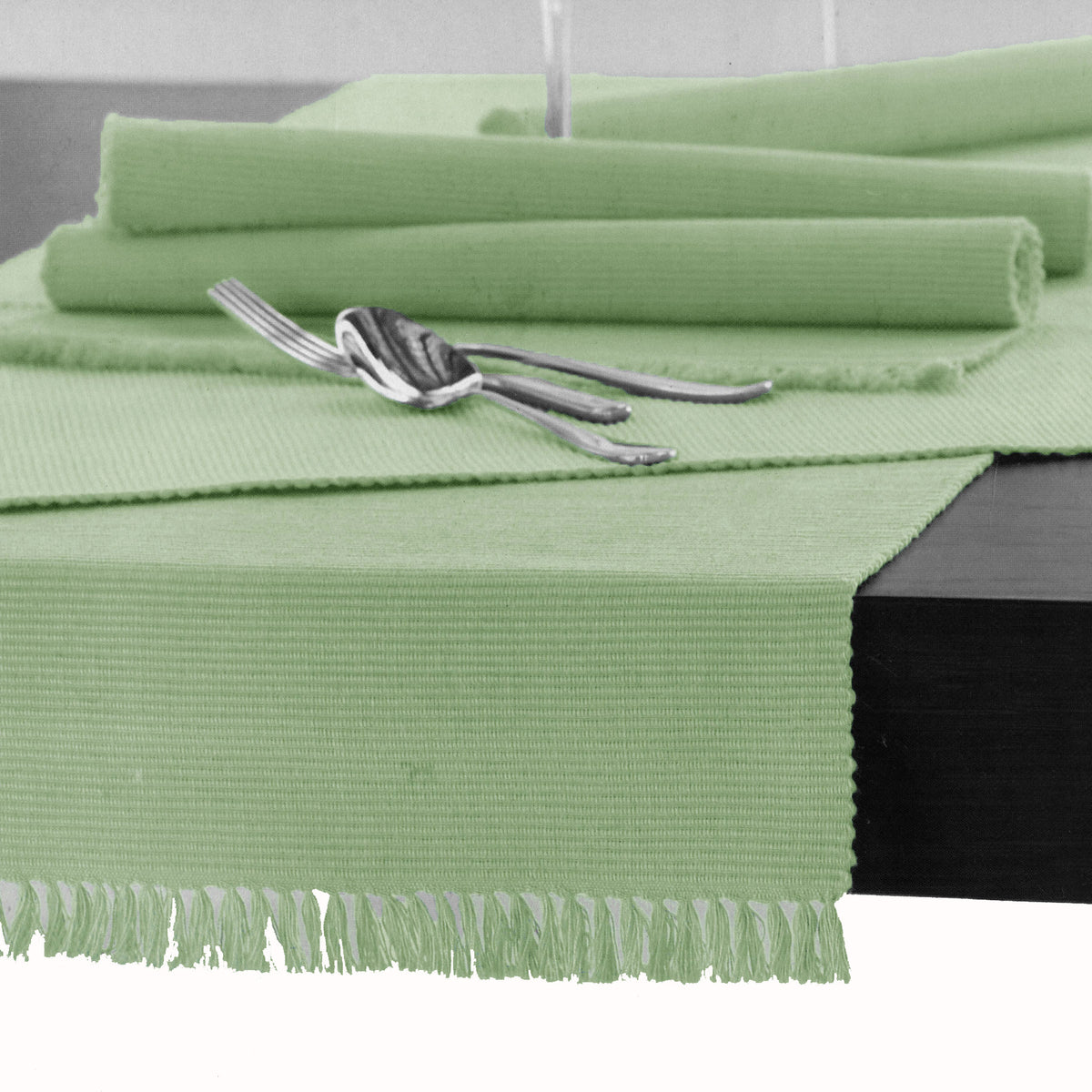 Hoydu Cotton Ribbed Table Runner 45cm x 150cm - REED GREEN - Home & Garden > Kitchenware