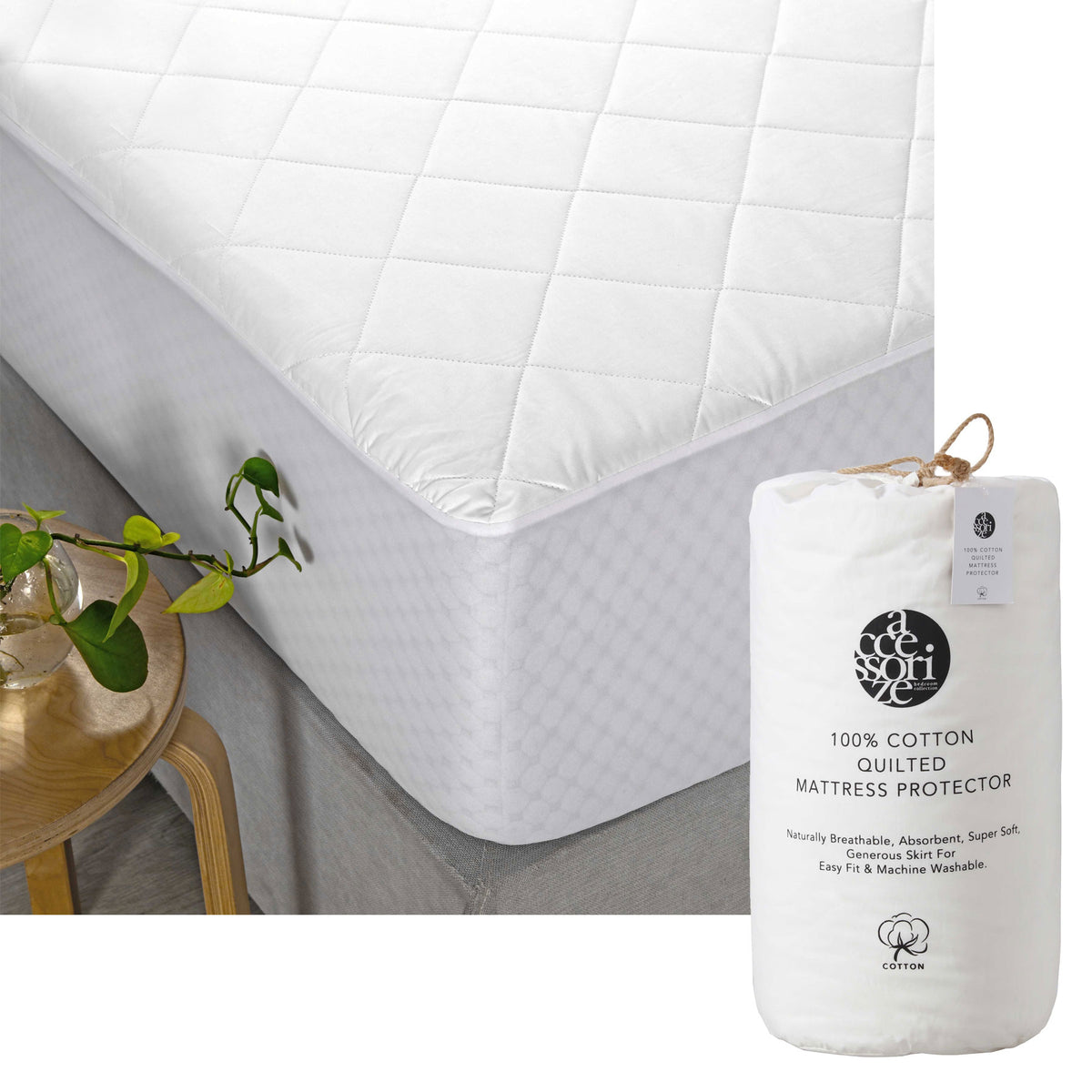 Accessorize Cotton Quilted Mattress Protector Double - Home & Garden > Bedding