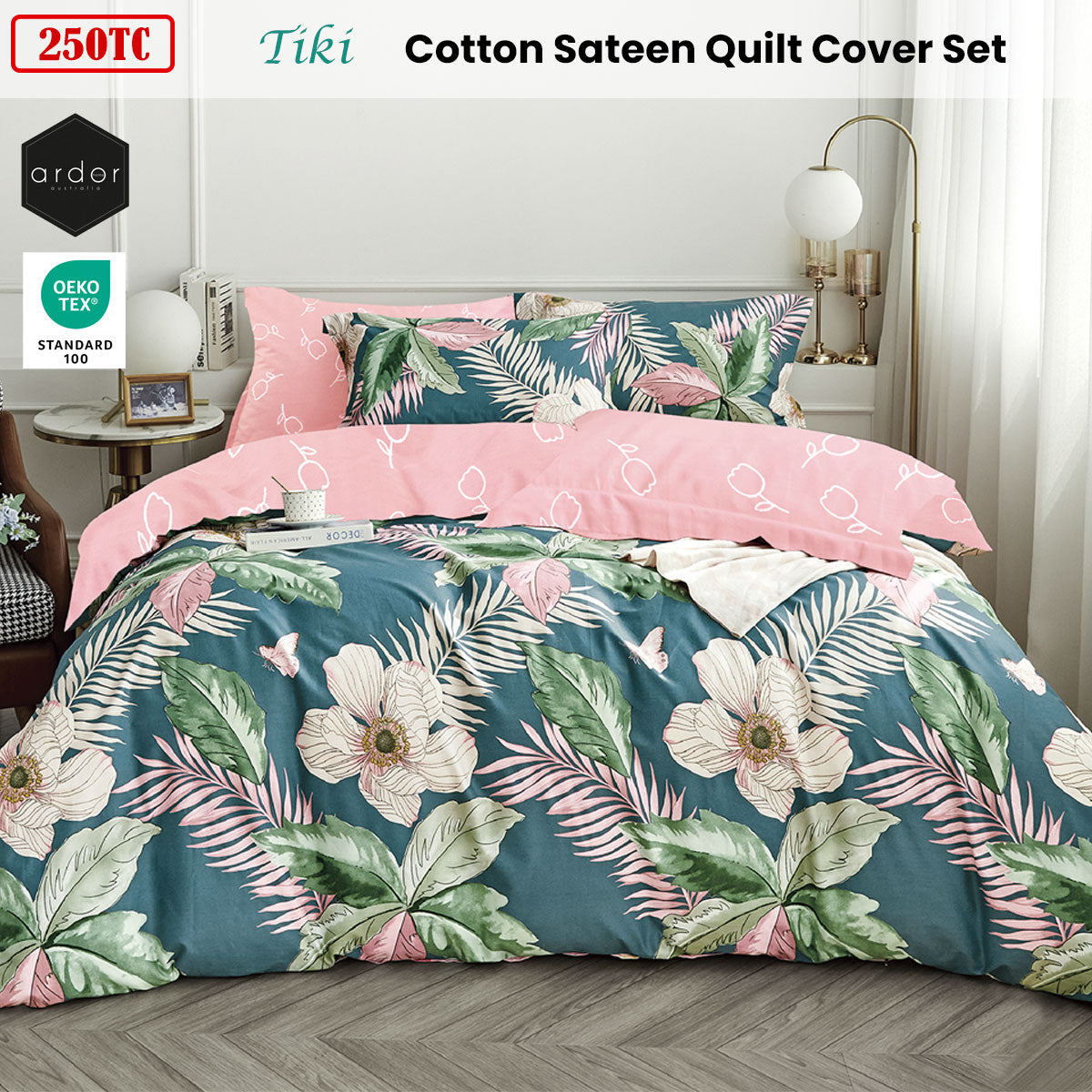 Ardor 250TC Tiki Tropical Cotton Sateen Quilt Cover Set Queen - Home & Garden > Bedding