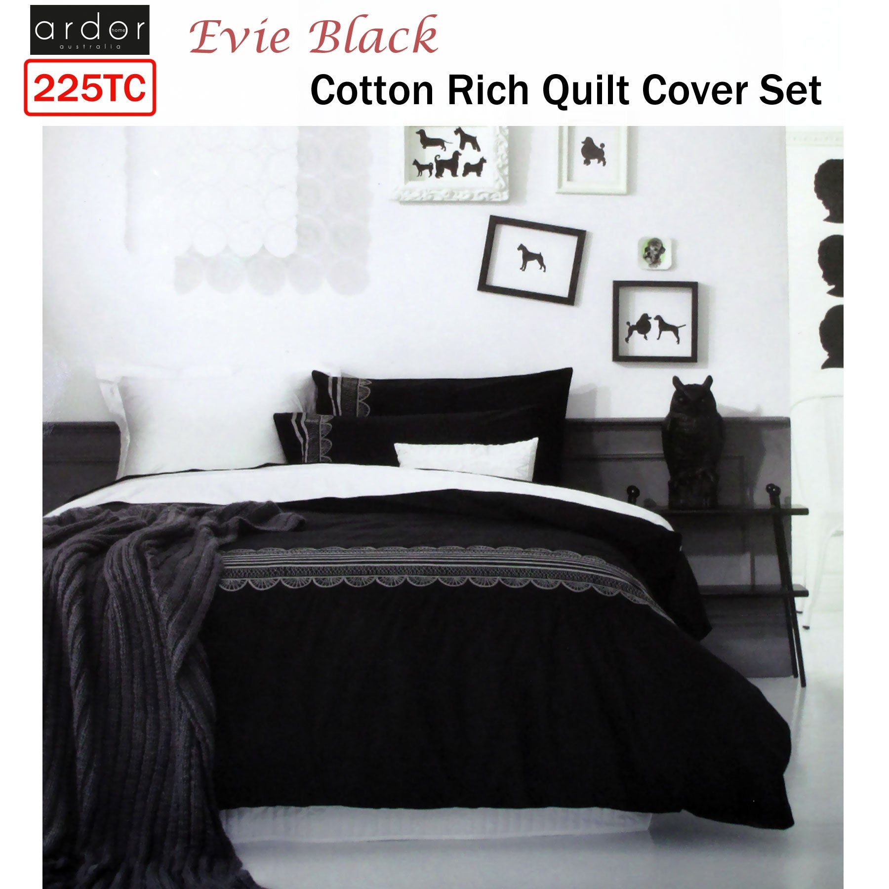 Ardor Evie Black Quilt Cover Set QUEEN - Home & Garden > Bedding