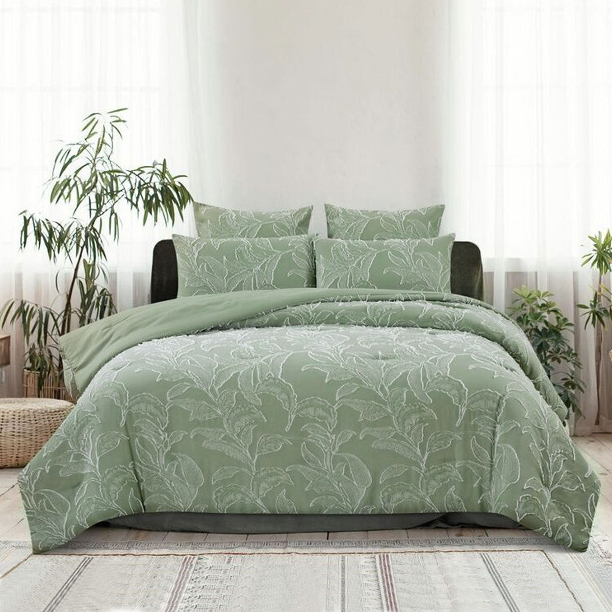 Ardor Kiah Pale Olive Textured Clipped Jacquard Quilt Cover Set Queen - Home & Garden > Bedding