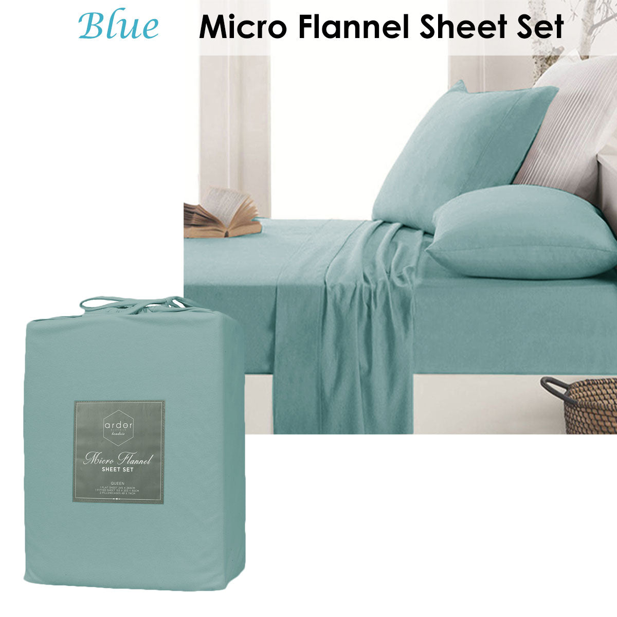 Ardor Micro Flannel Sheet Set Blue King - Home & Garden > Bedding